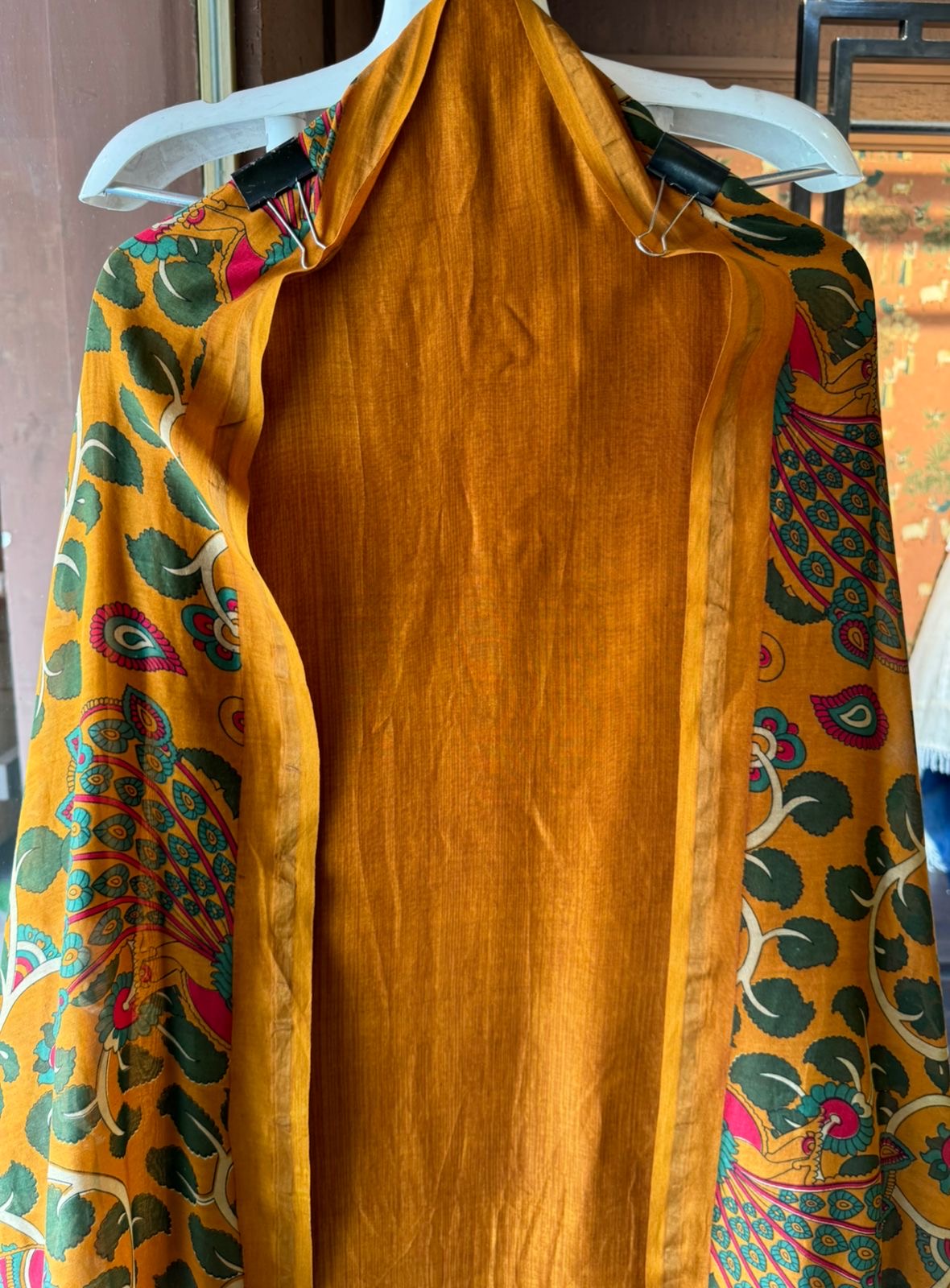 Premium Maheshwari silk unstitched shirt with Kalamkaari