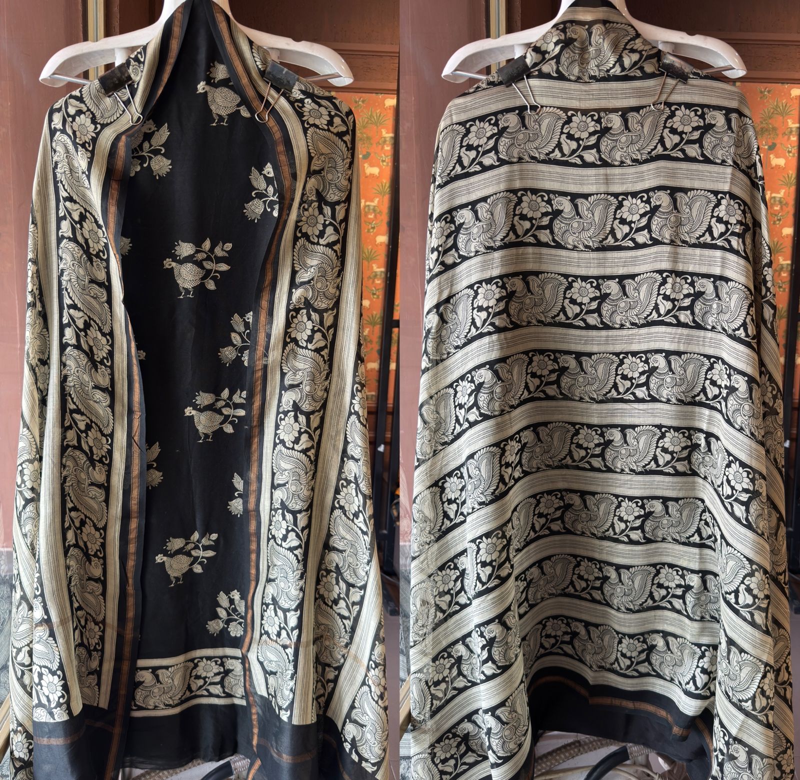 Premium Maheshwari silk unstitched shirt with Kalamkaari