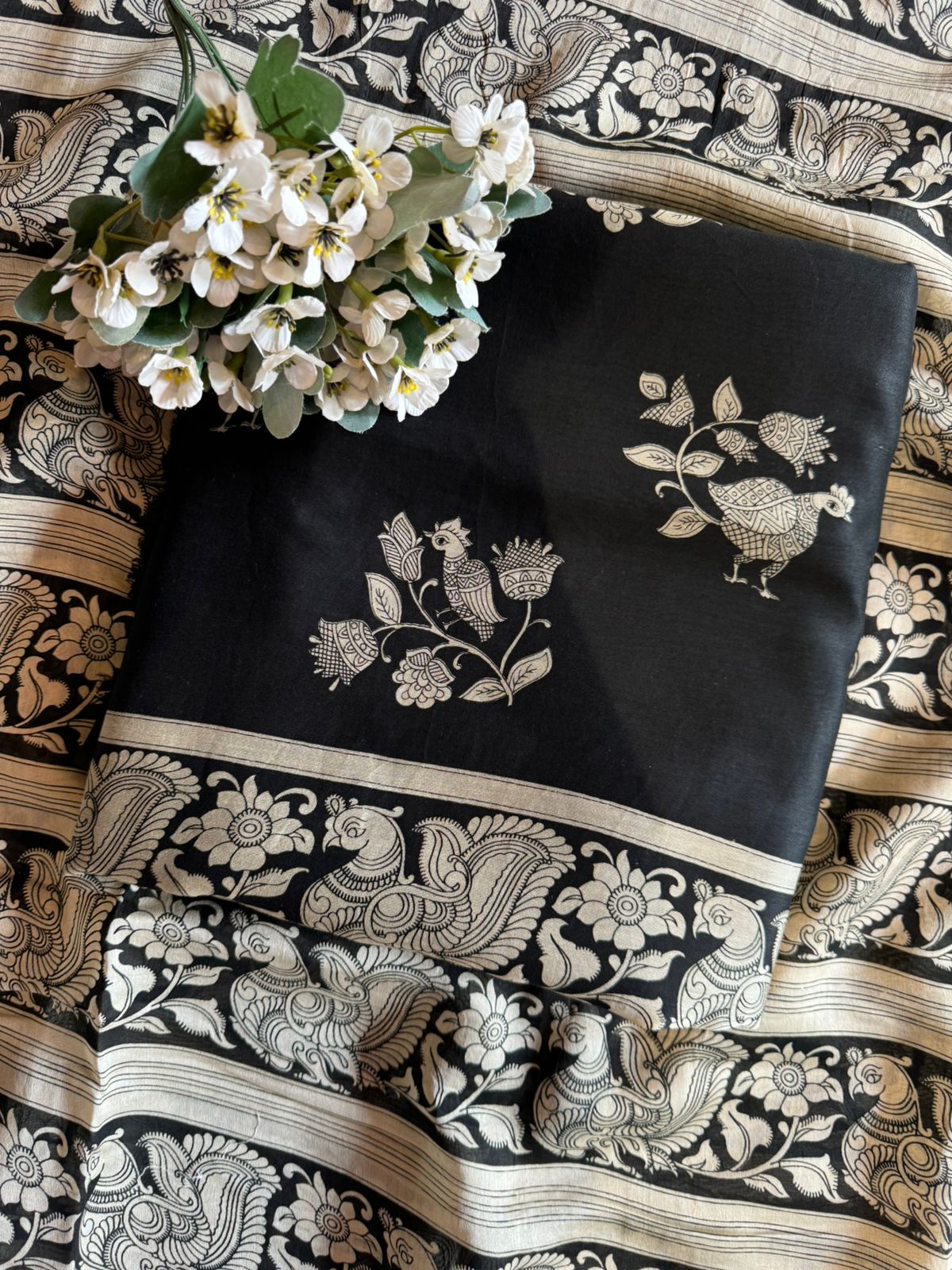 Premium Maheshwari silk unstitched shirt with Kalamkaari