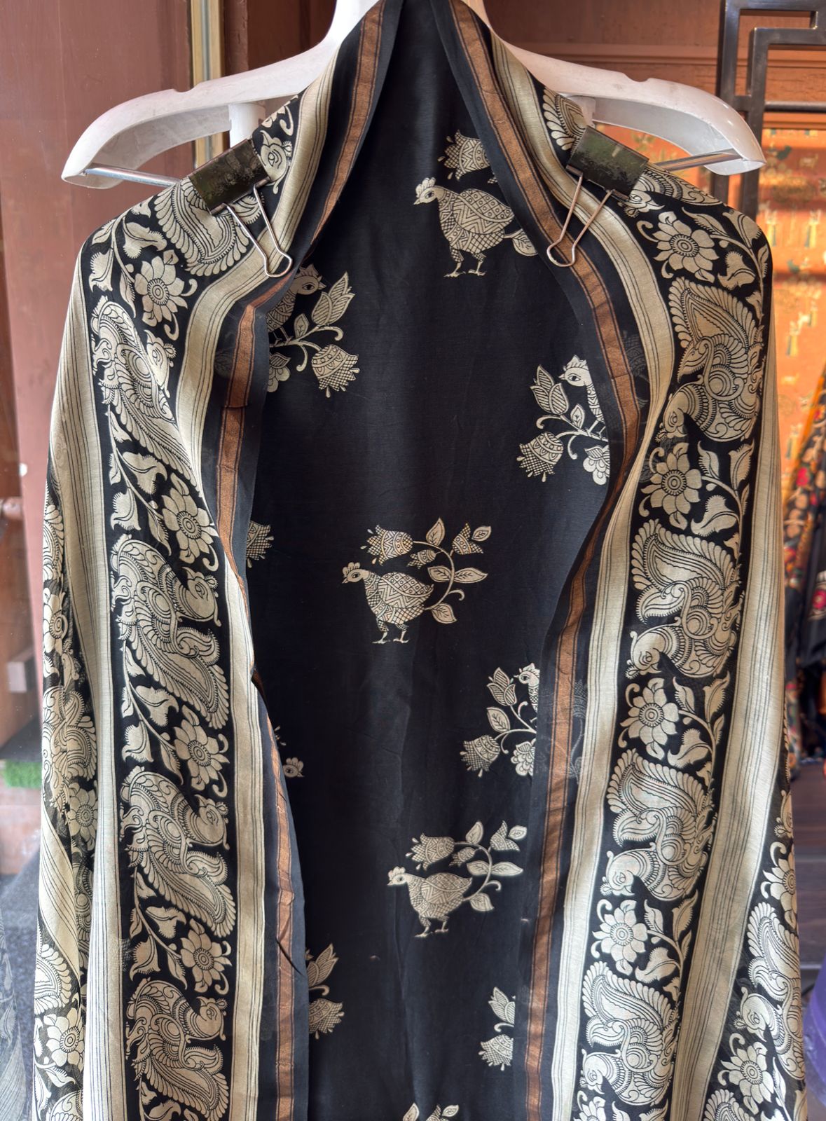 Premium Maheshwari silk unstitched shirt with Kalamkaari