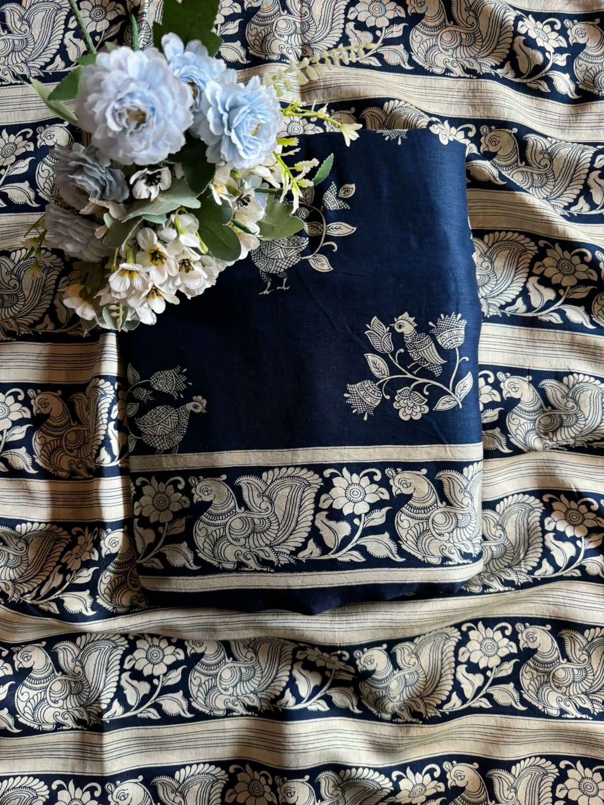 Premium Maheshwari silk unstitched shirt with Kalamkaari