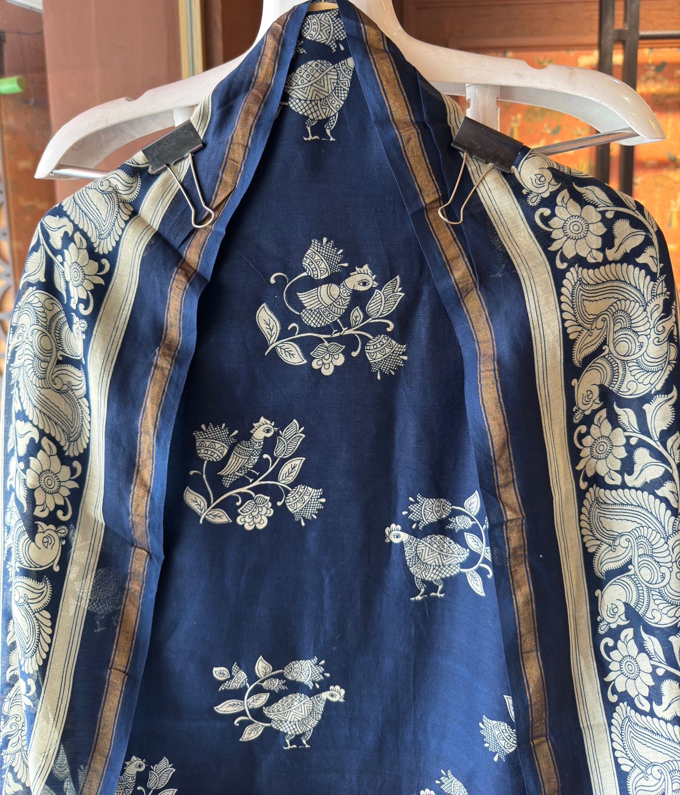 Premium Maheshwari silk unstitched shirt with Kalamkaari