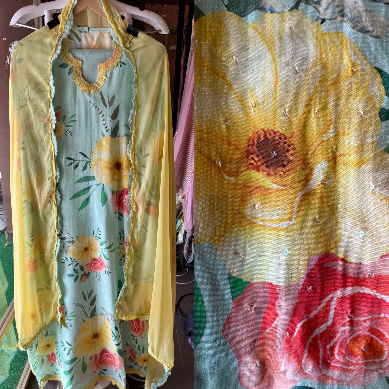 Pure linen muslin semi stiched shirt with beautiful print plus