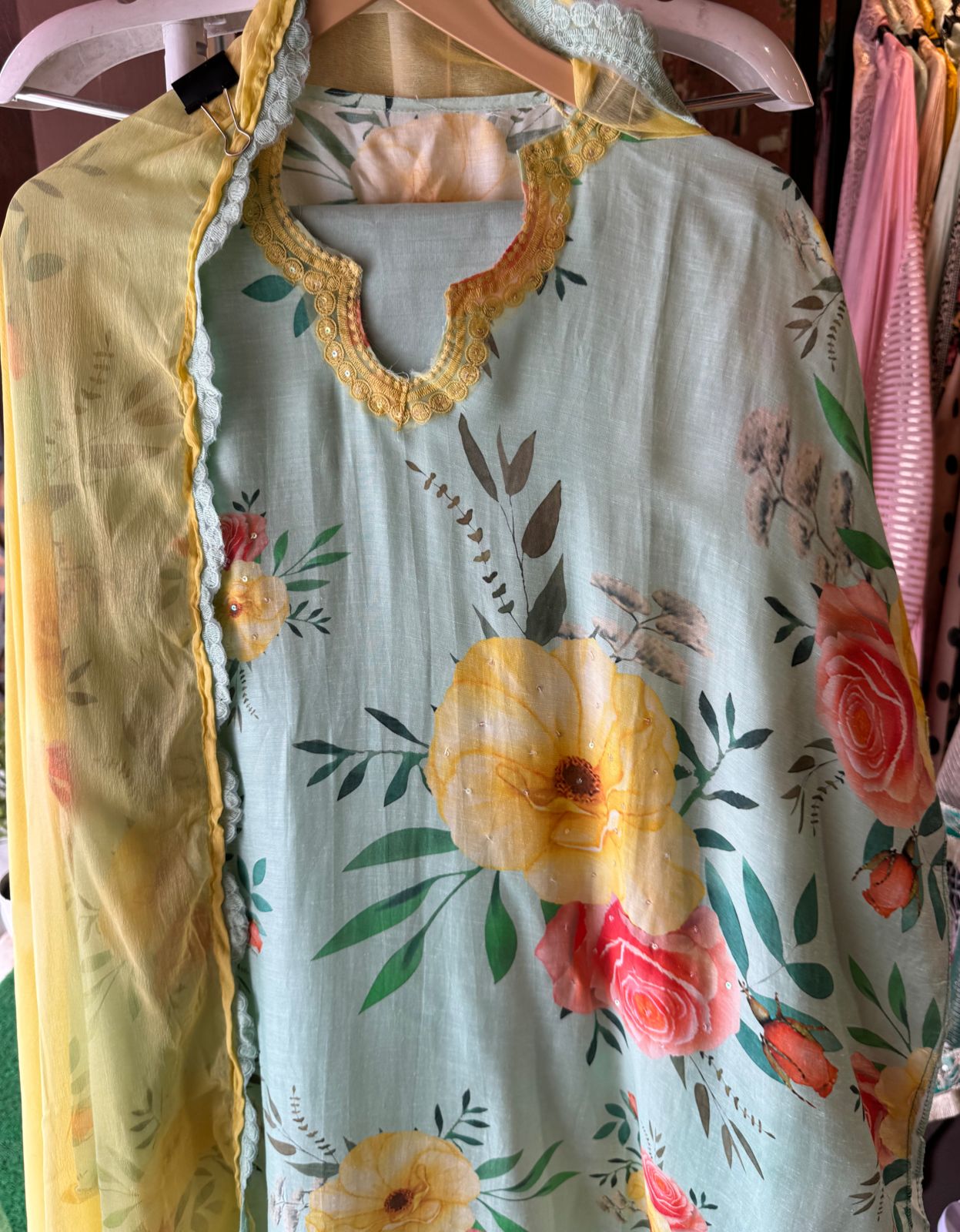 Pure linen muslin semi stiched shirt with beautiful print plus