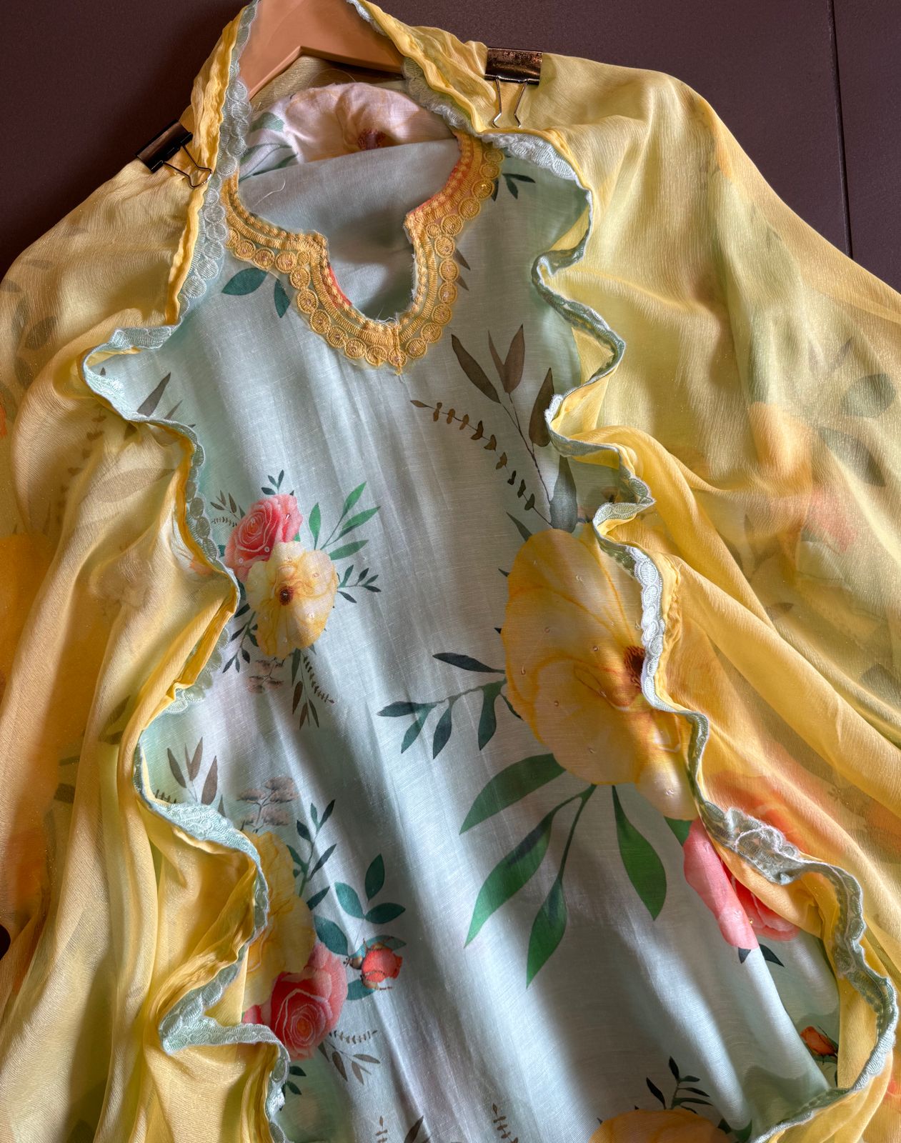 Pure linen muslin semi stiched shirt with beautiful print plus