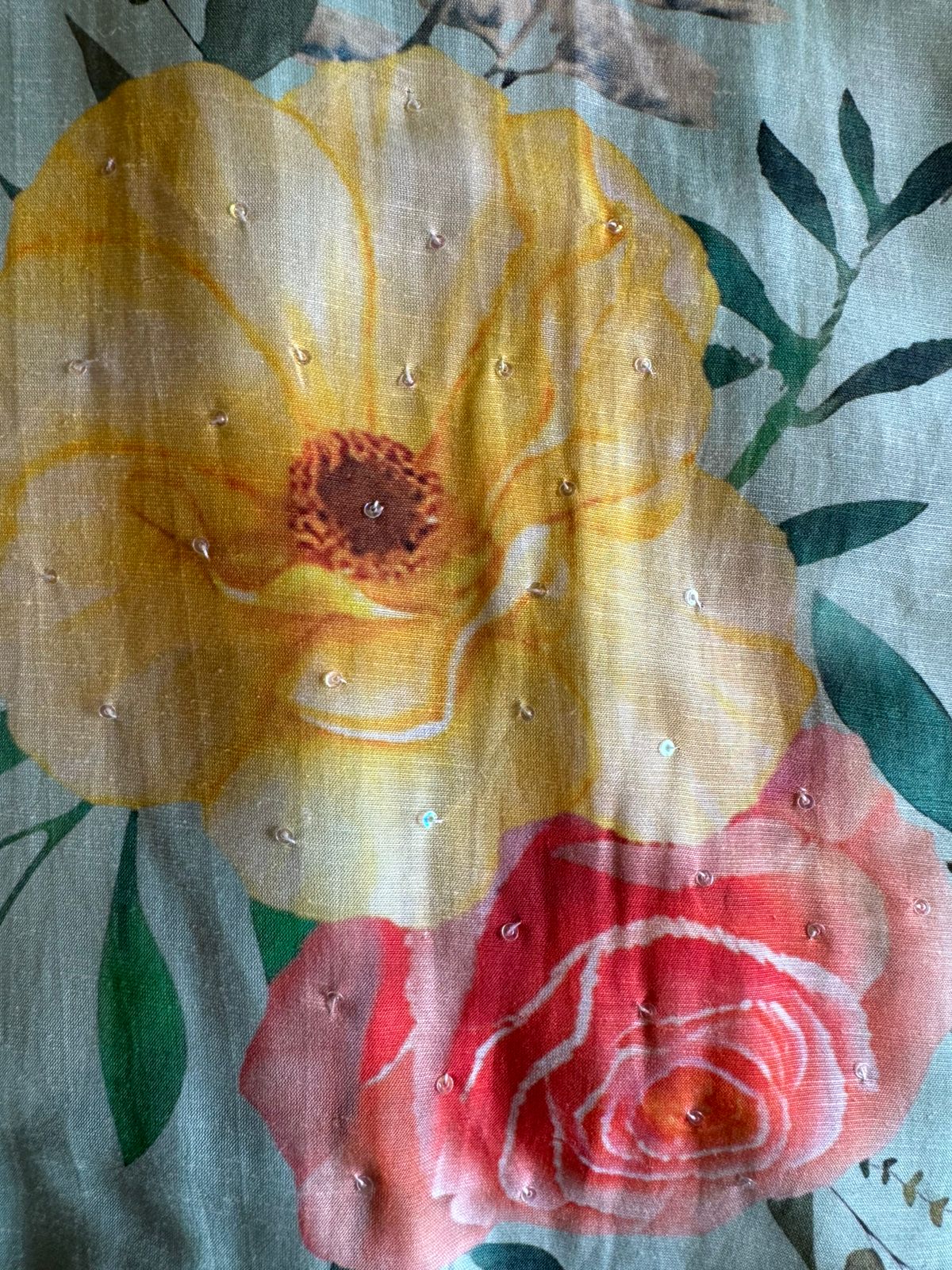 Pure linen muslin semi stiched shirt with beautiful print plus