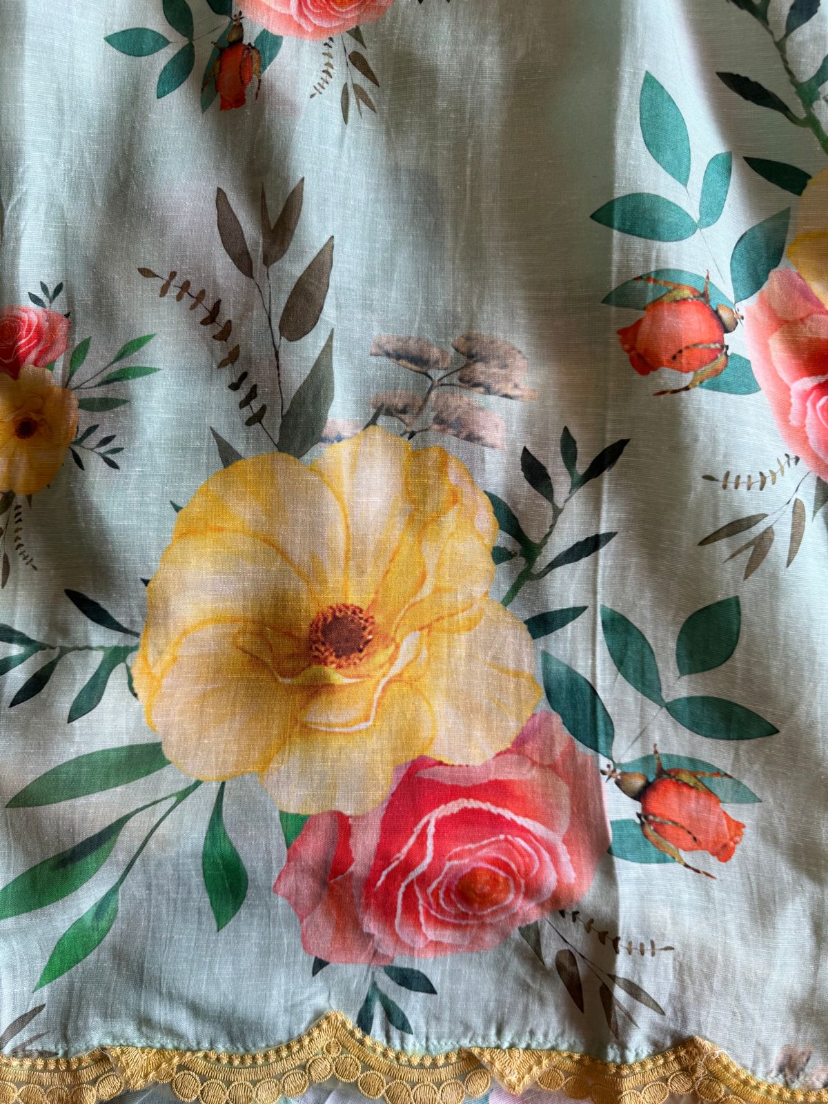 Pure linen muslin semi stiched shirt with beautiful print plus