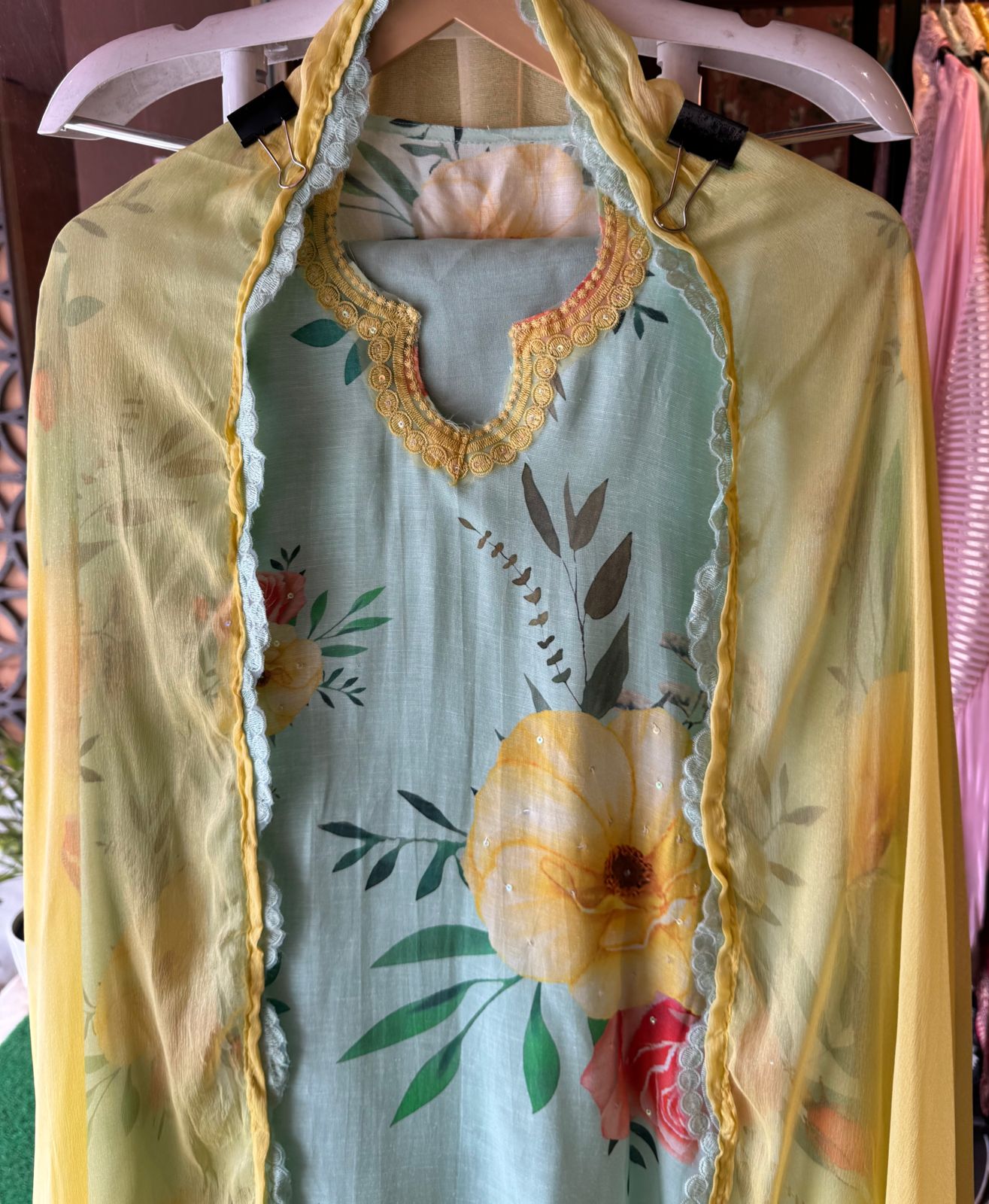 Pure linen muslin semi stiched shirt with beautiful print plus