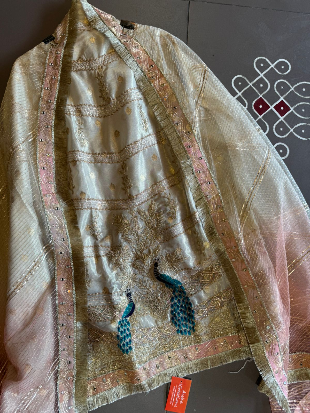 Pure chanderi Shirt gold in colour with complete zari work