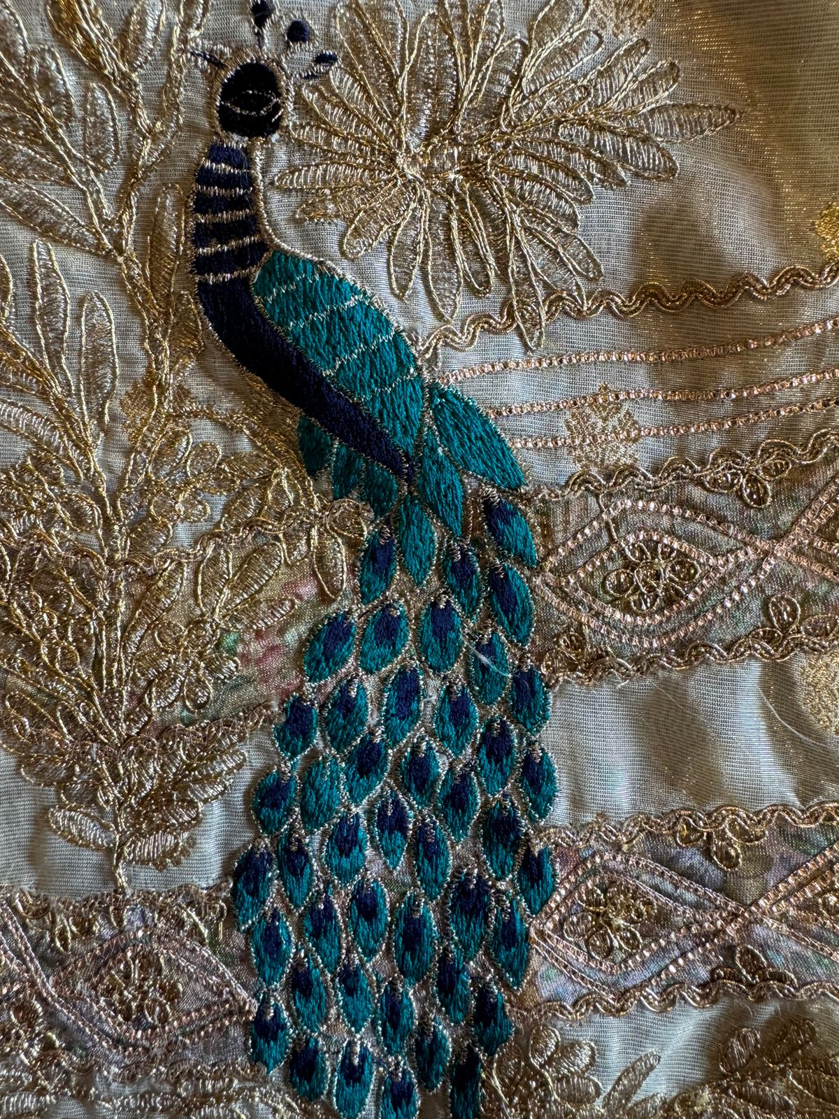 Pure chanderi Shirt gold in colour with complete zari work