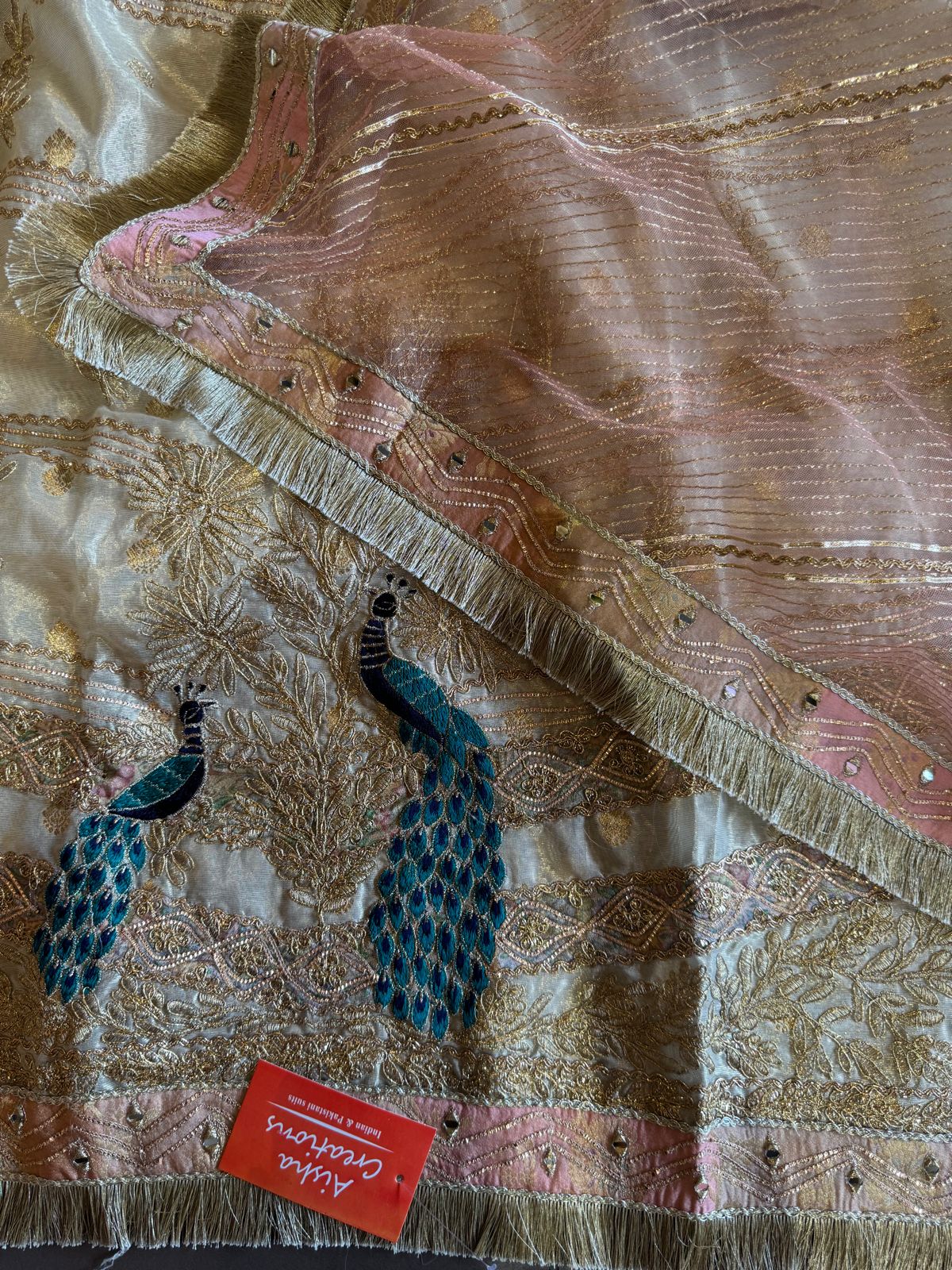 Pure chanderi Shirt gold in colour with complete zari work