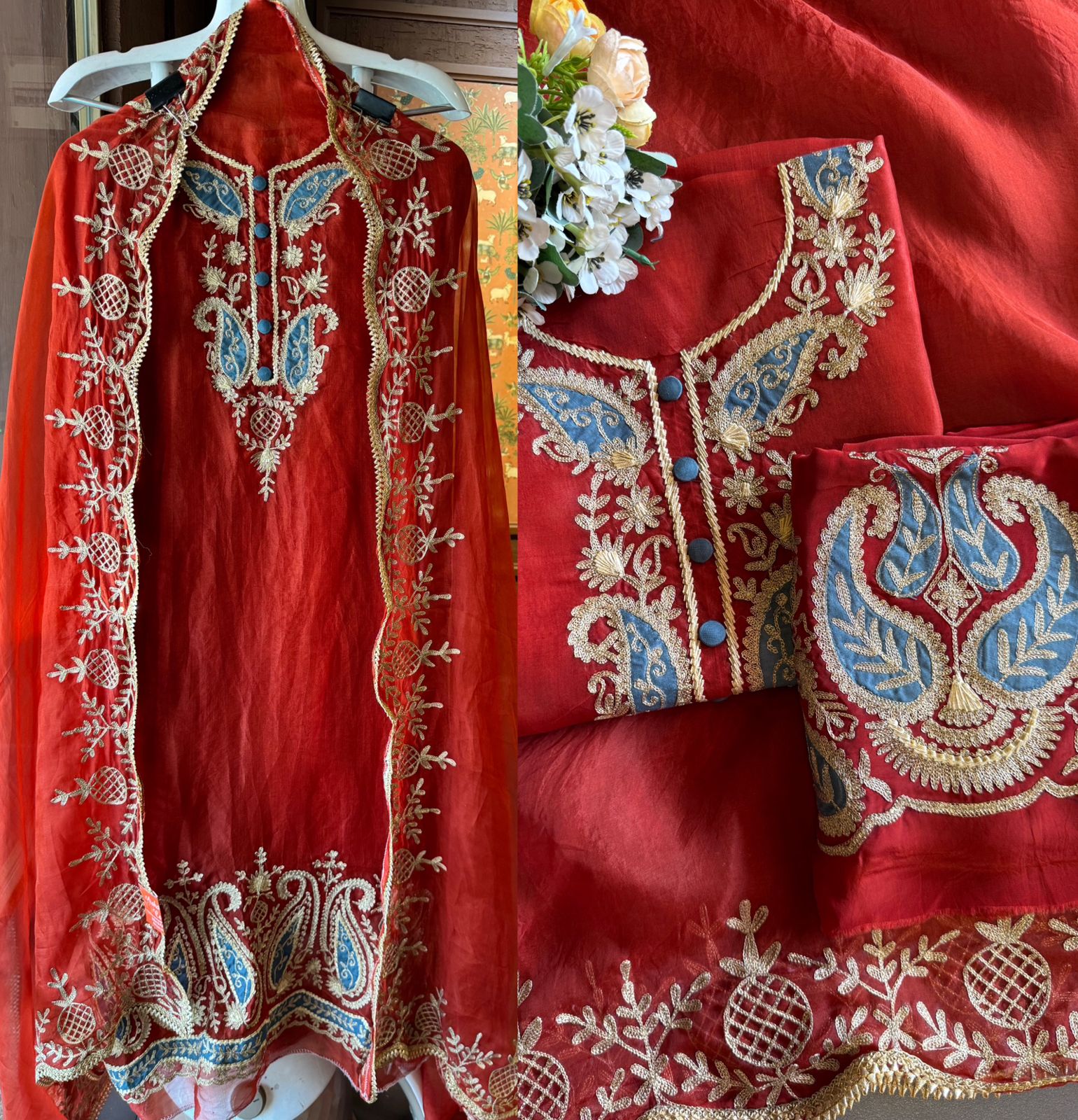 Pure organza Unstitched Kurta