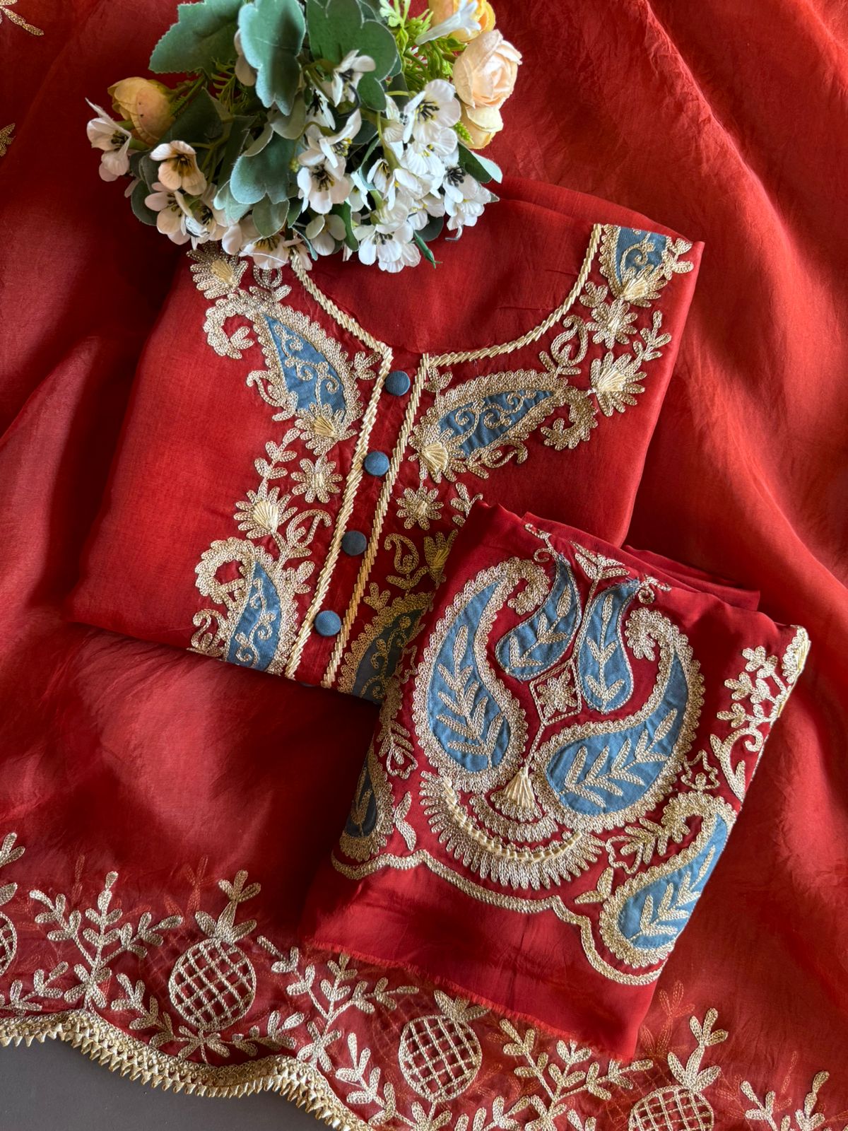 Pure organza Unstitched Kurta