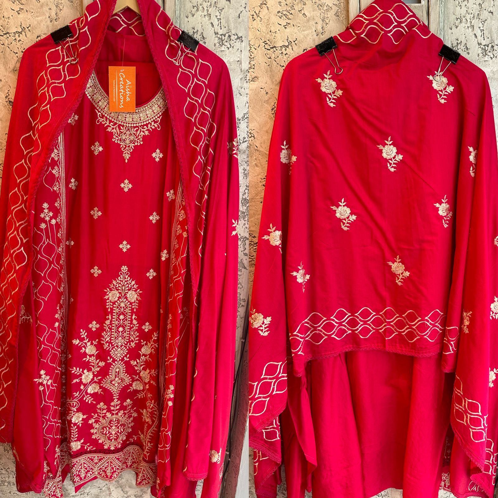 Cotton silk shirt with overall thread embroidery on the shirt and neckline