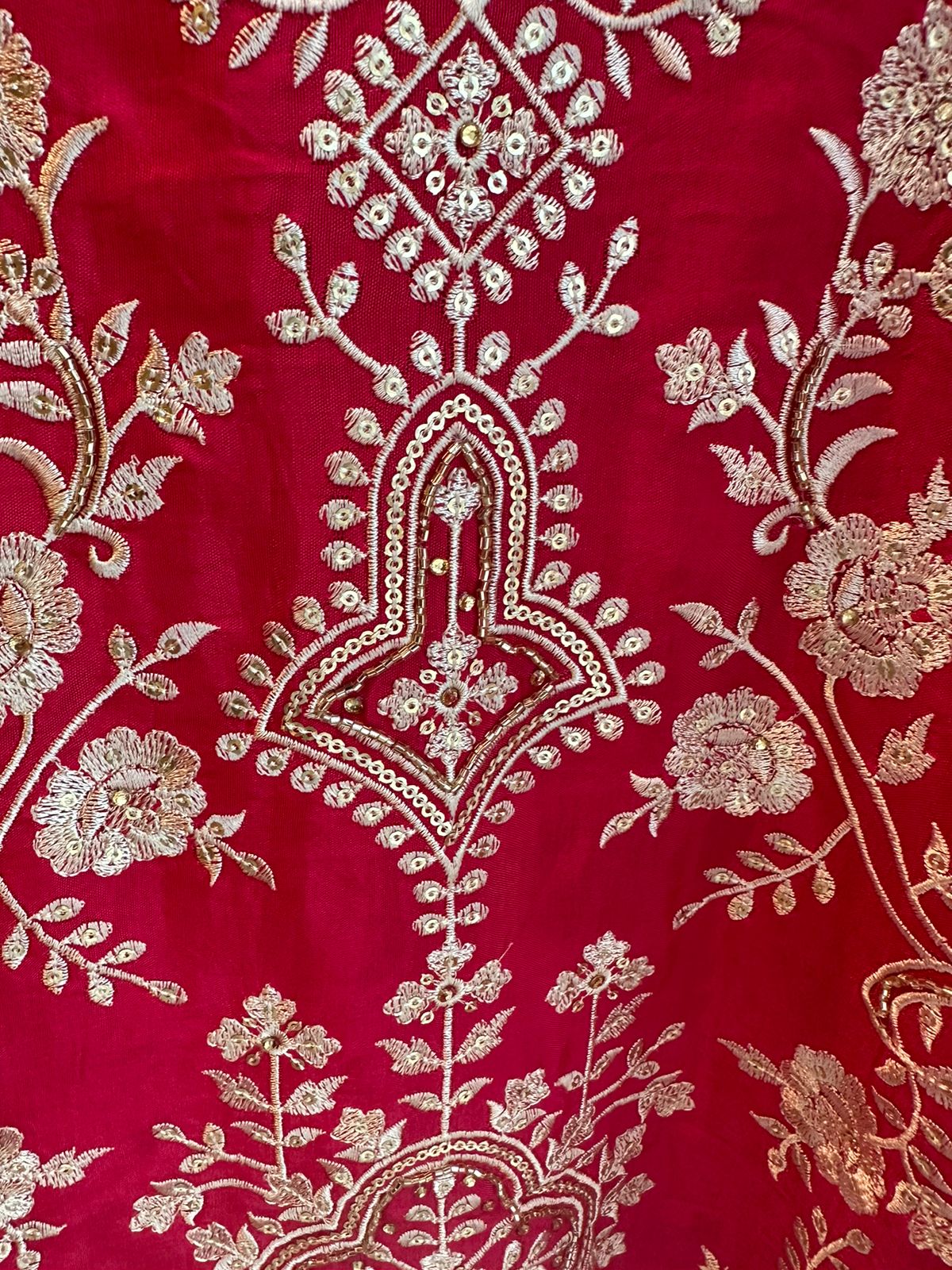 Cotton silk shirt with overall thread embroidery on the shirt and neckline