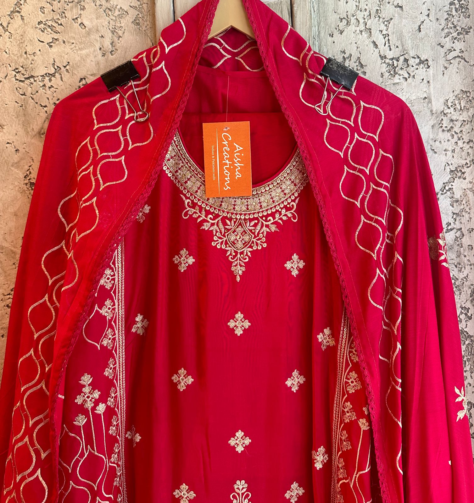 Cotton silk shirt with overall thread embroidery on the shirt and neckline