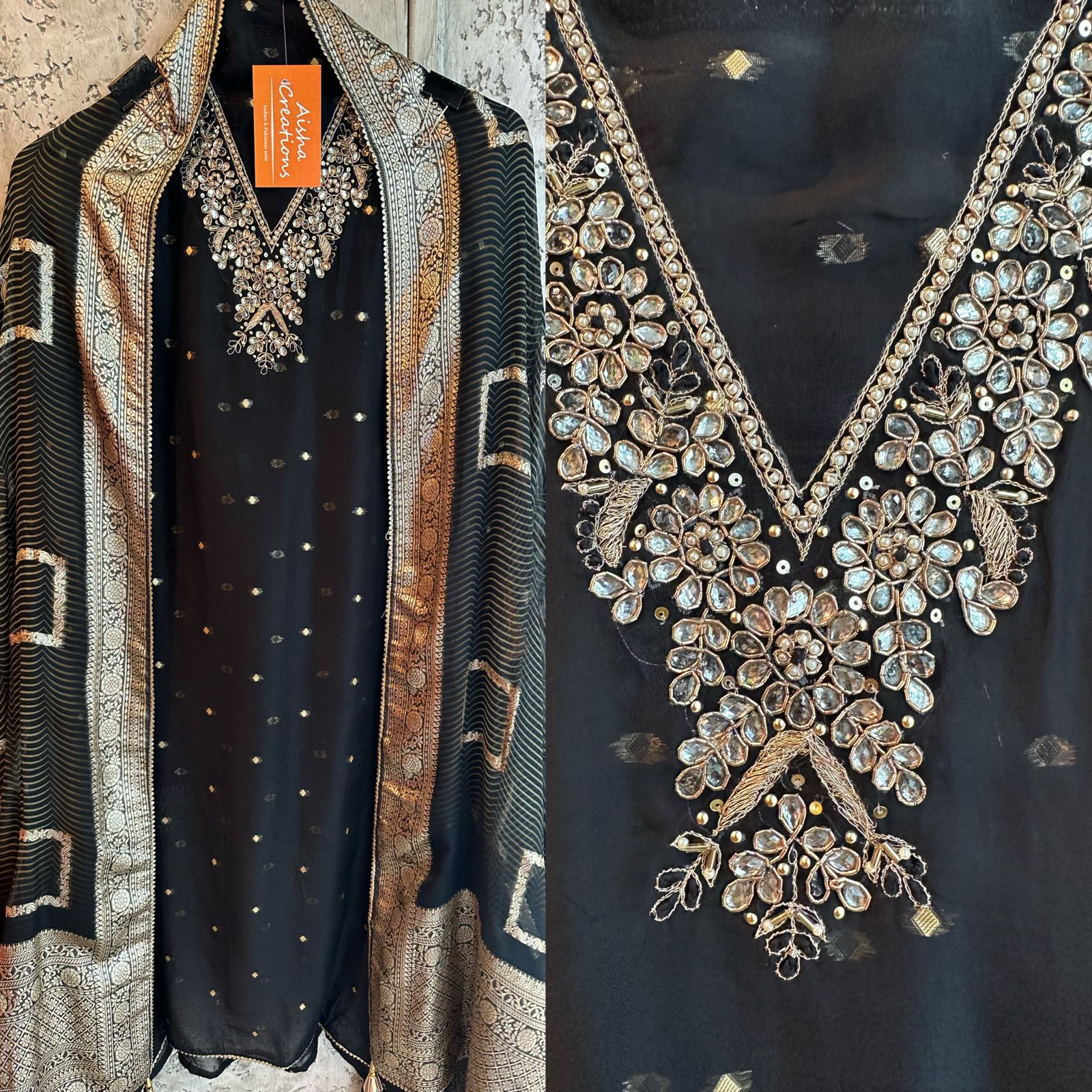 Black Super soft and Flowy organza shirt with zari highlights all over