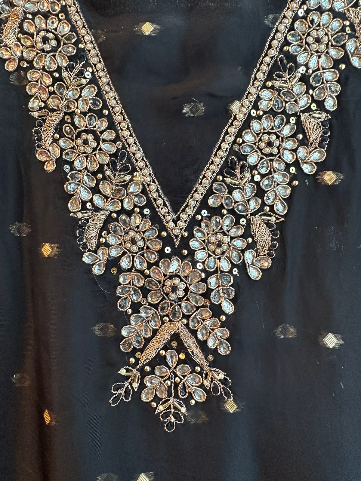 Black Super soft and Flowy organza shirt with zari highlights all over