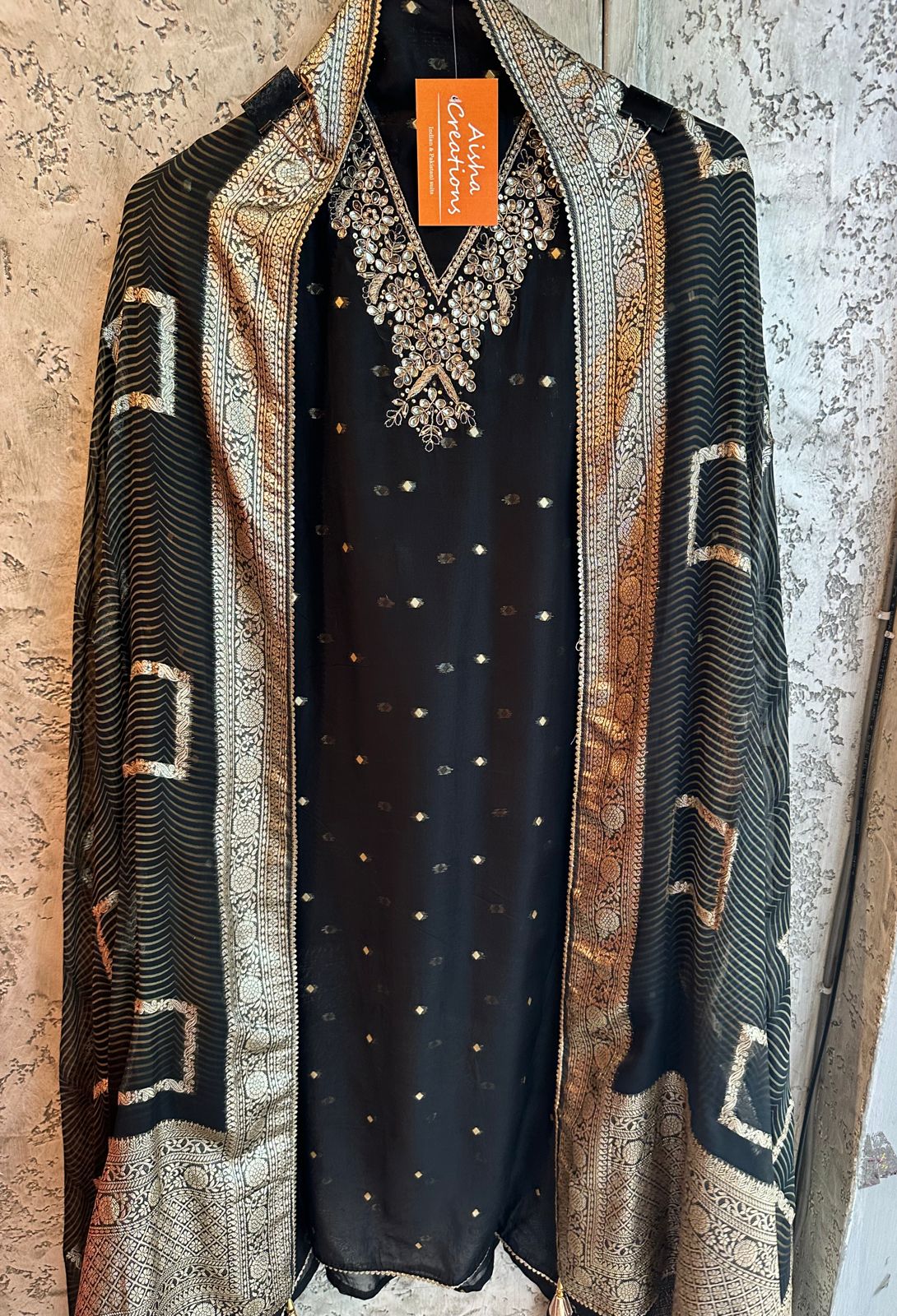 Black Super soft and Flowy organza shirt with zari highlights all over