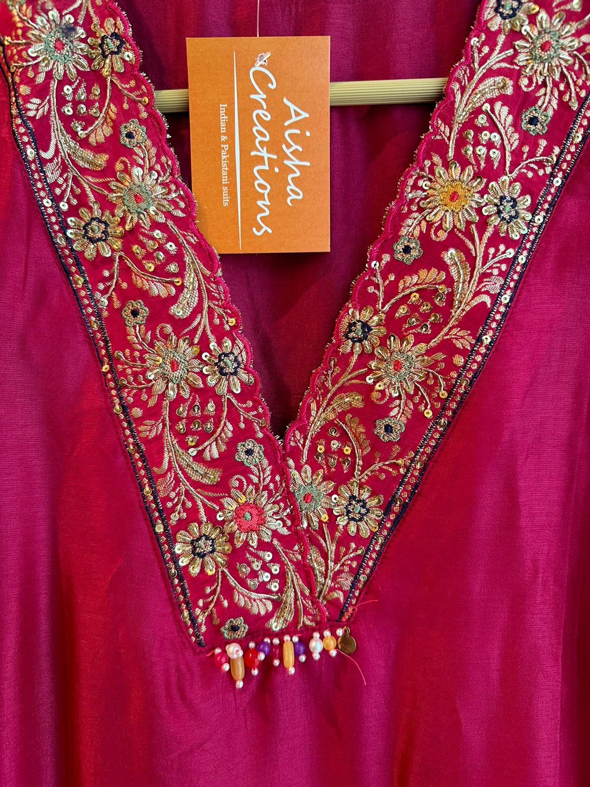 Pure silk shirt with handwork on the neckline (thread sequence work and zari)
