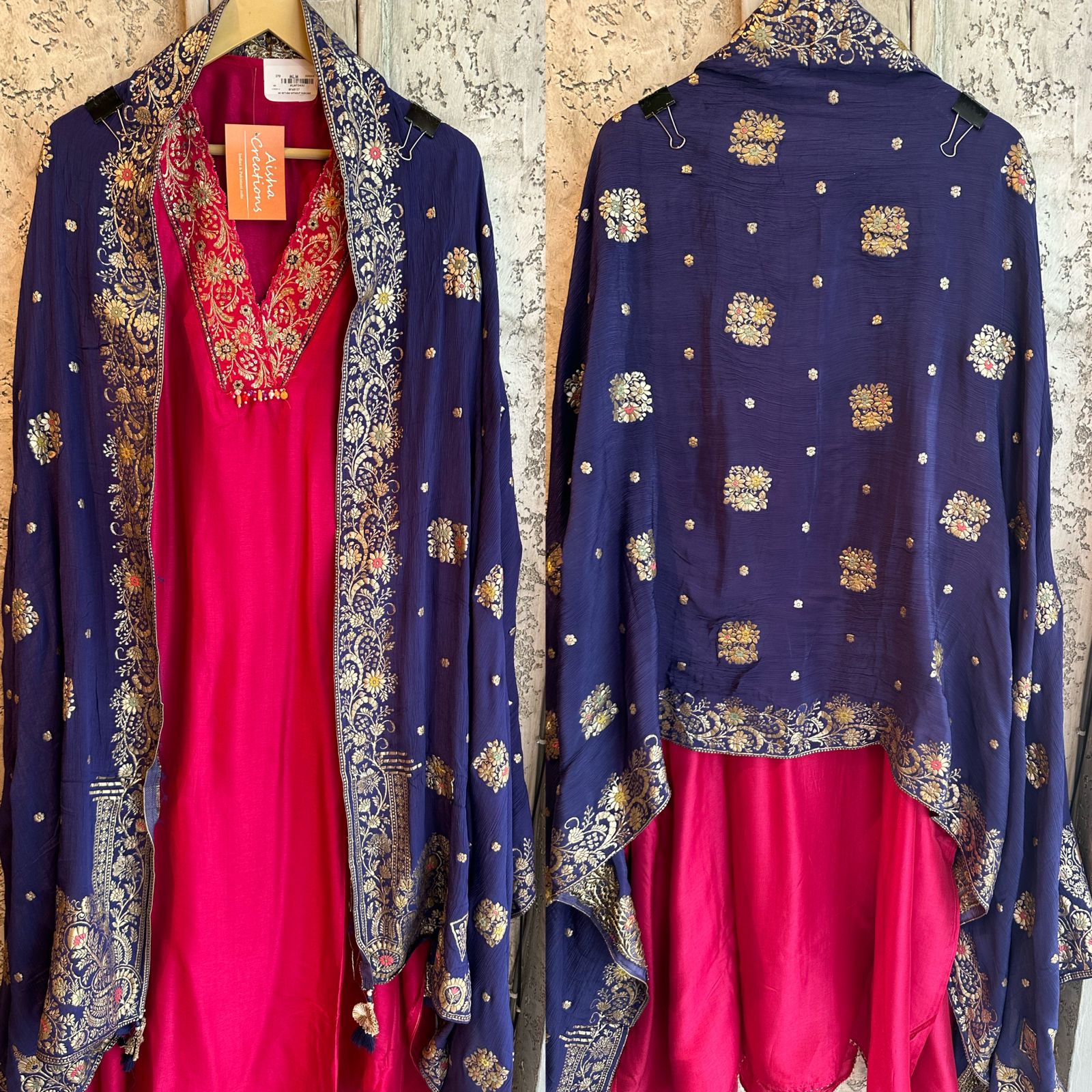 Pure silk shirt with handwork on the neckline (thread sequence work and zari)