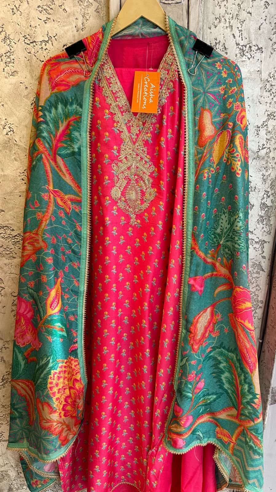 Pure russian silk digital unstitched with elegant handwork V neckline