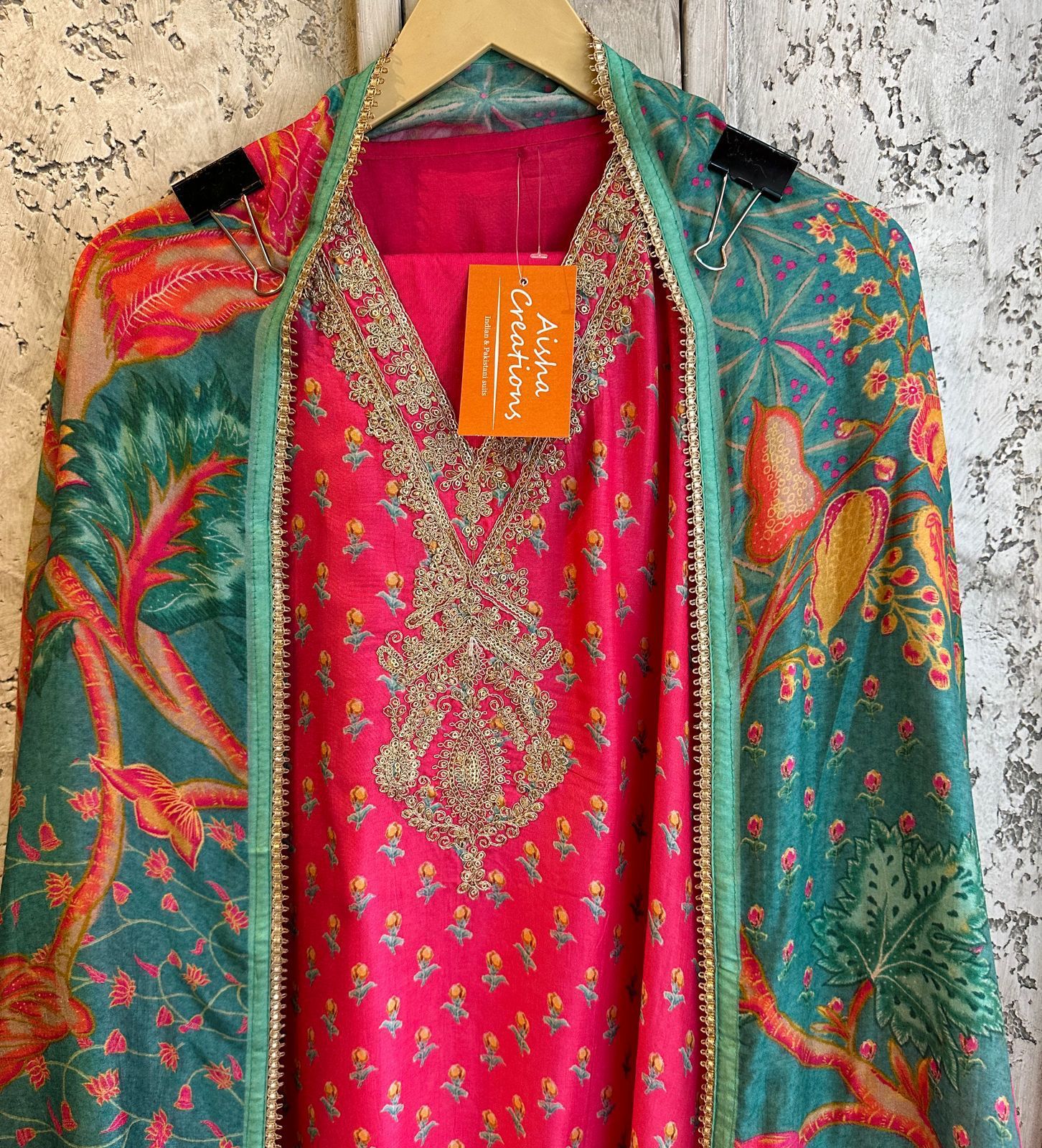 Pure russian silk digital unstitched with elegant handwork V neckline