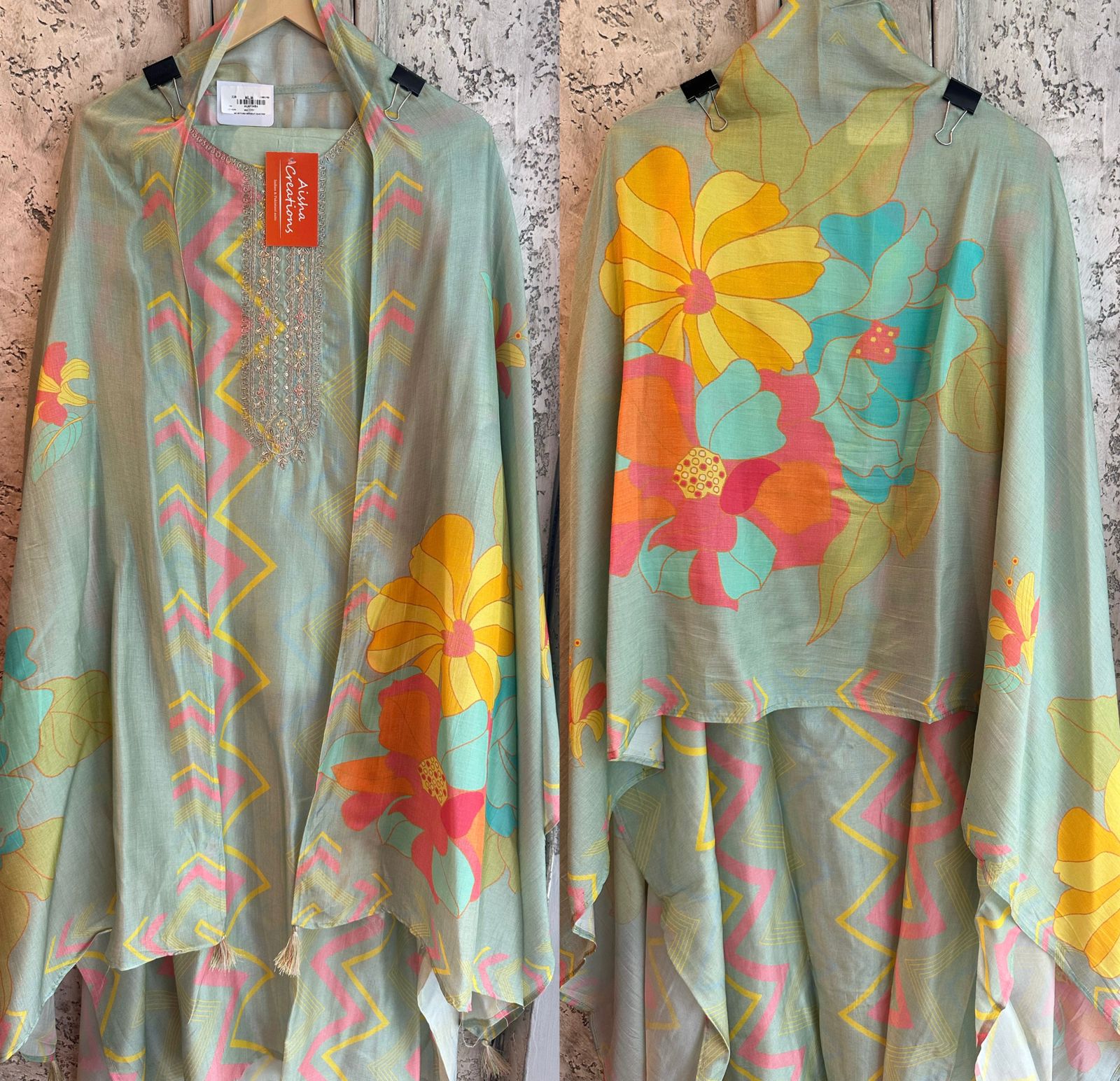 Pure digital printed Silk Shirt with Dori zari neckline (Handwork) done