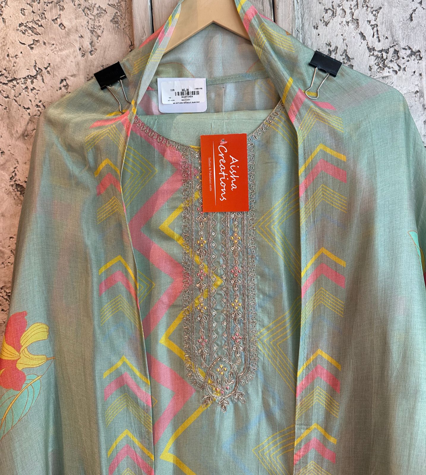 Pure digital printed Silk Shirt with Dori zari neckline (Handwork) done