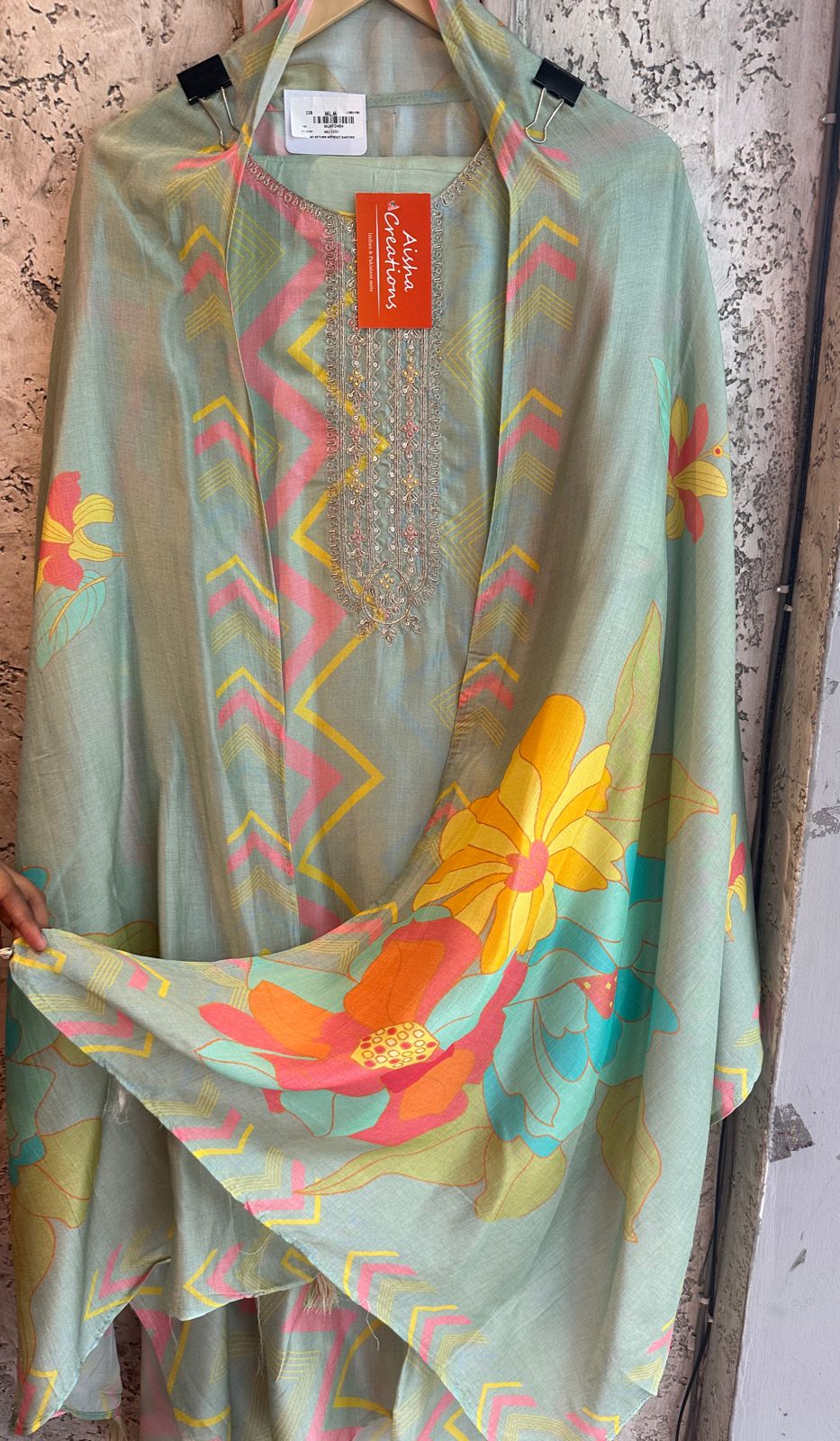 Pure digital printed Silk Shirt with Dori zari neckline (Handwork) done