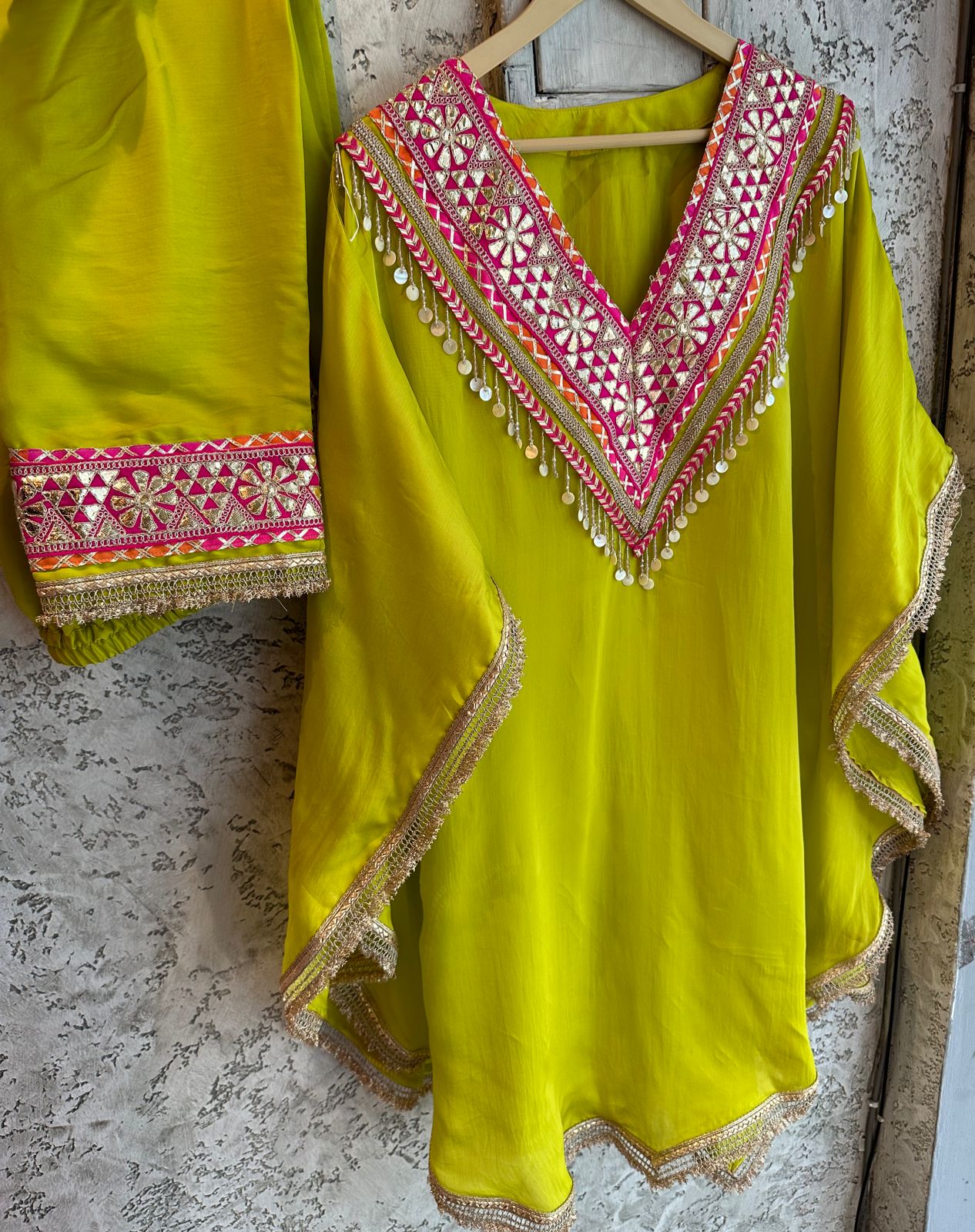 Pure Satin Kaaftan set with gotta laces