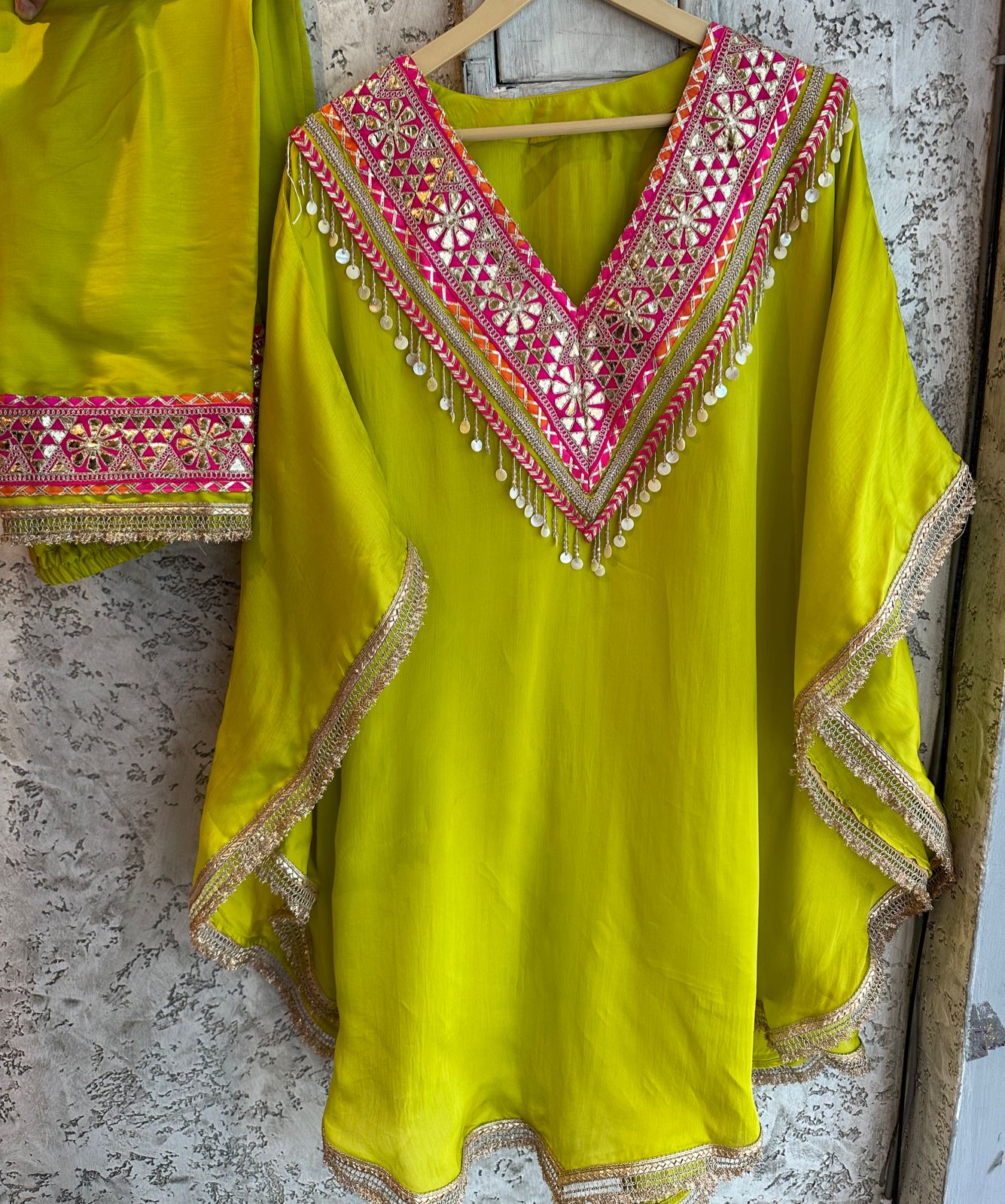 Pure Satin Kaaftan set with gotta laces