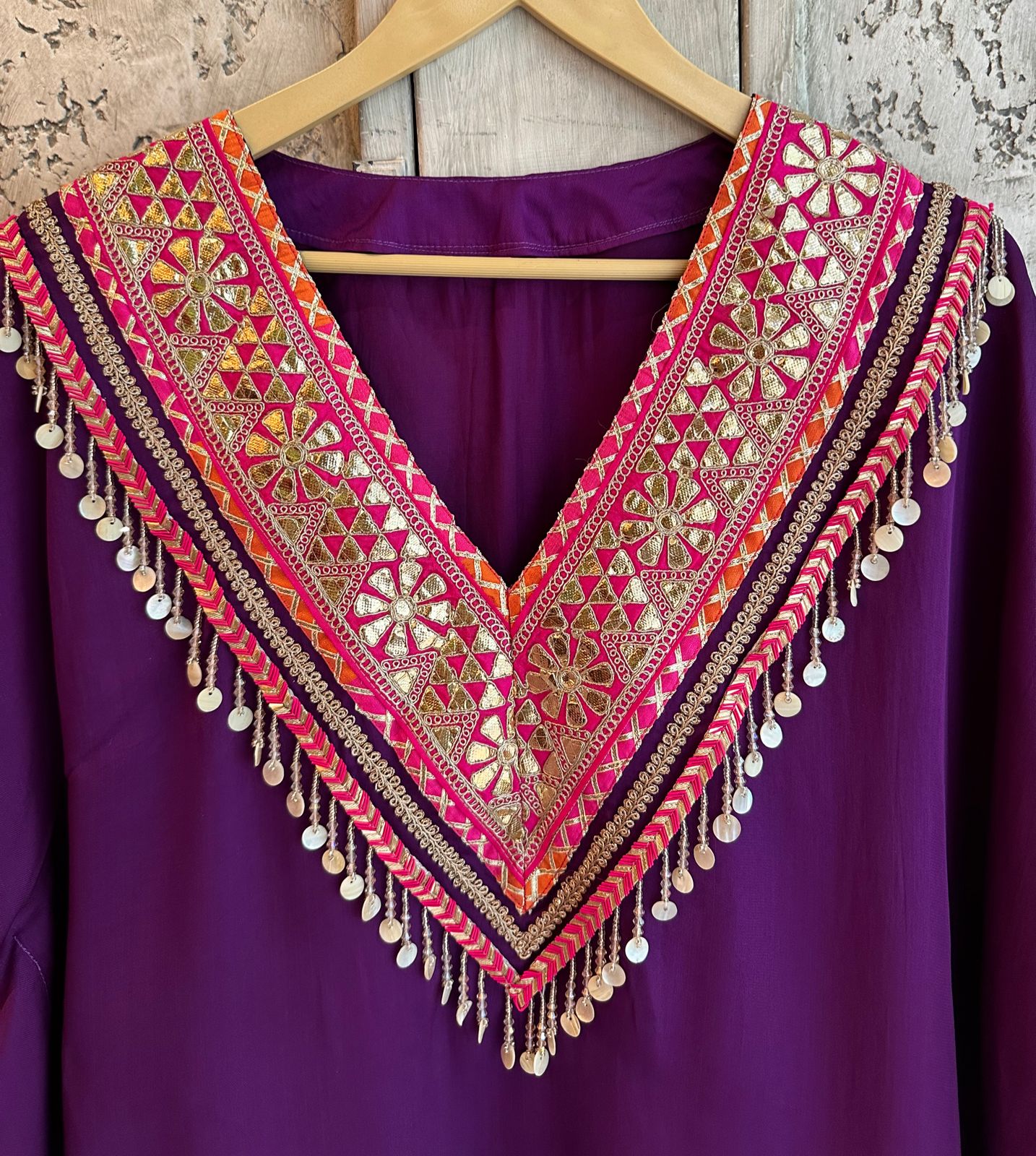 Pure Satin Kaaftan set with gotta laces purple