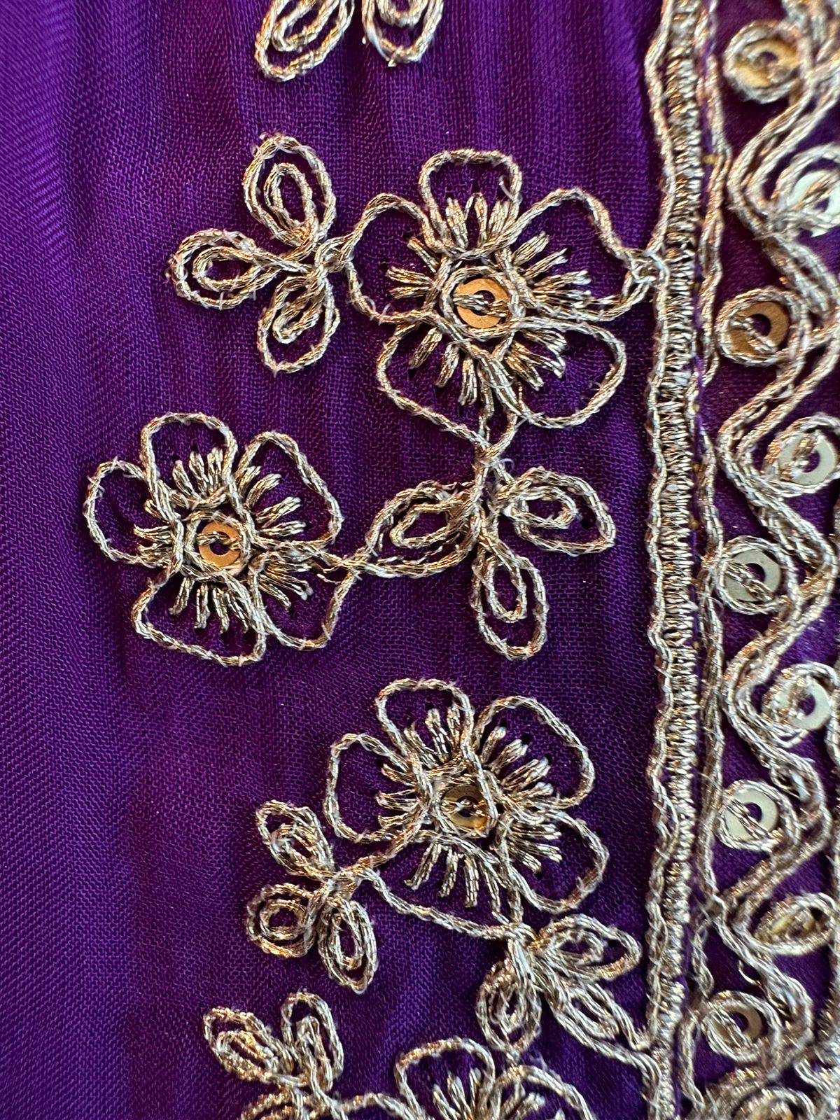 Pure soft organza designer zari weaved pattern plus embroidery on neckline