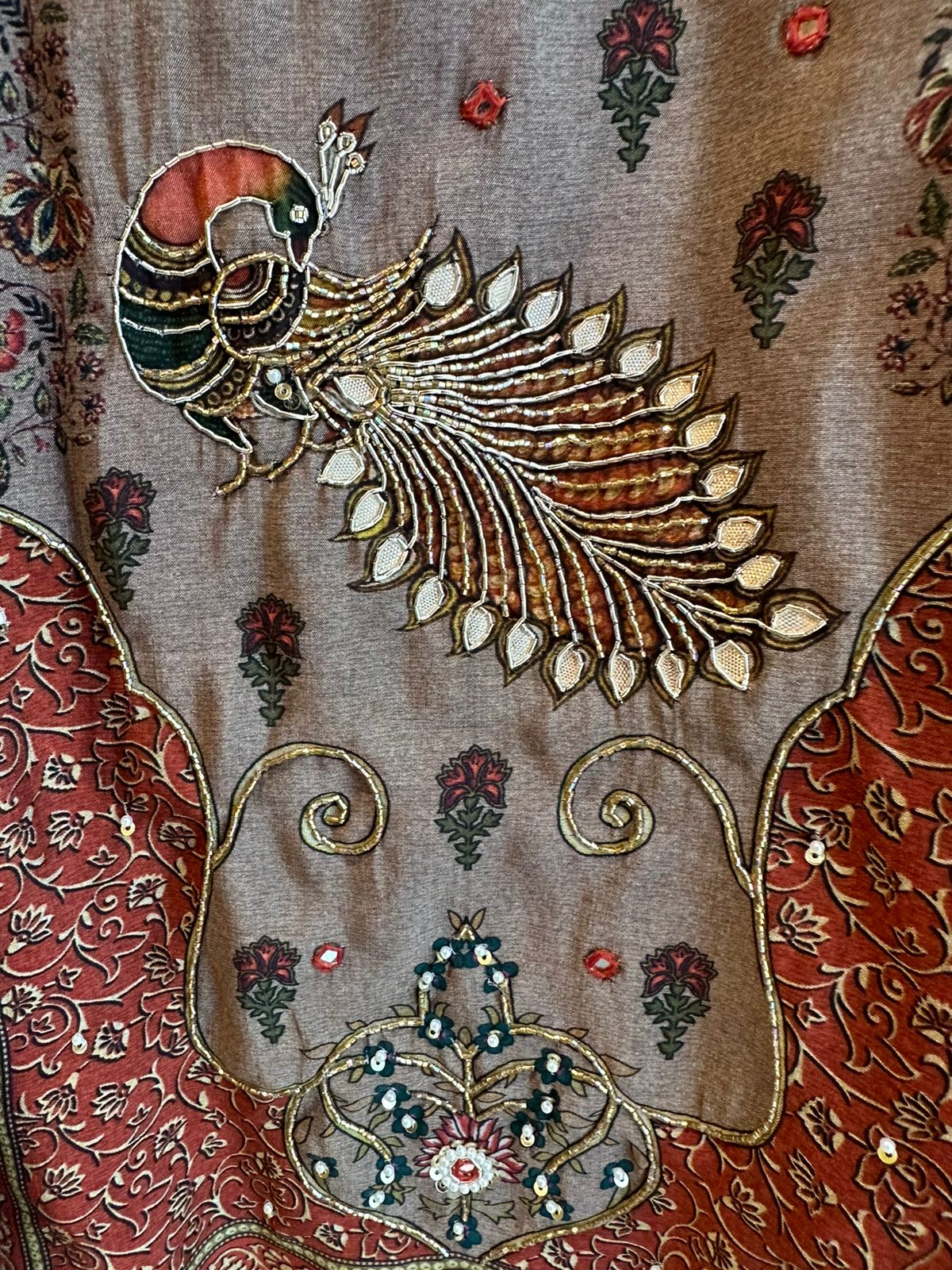 Pure maheshwari silk Digital printed shirt with very gorgeous handwork