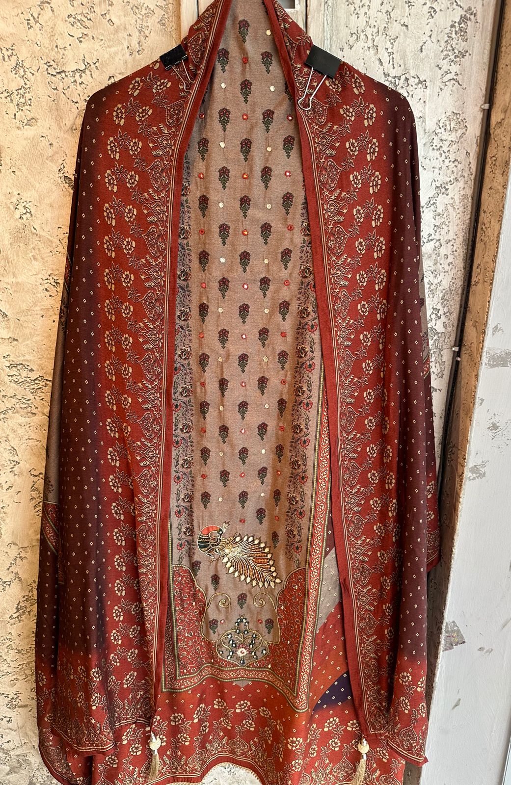 Pure maheshwari silk Digital printed shirt with very gorgeous handwork