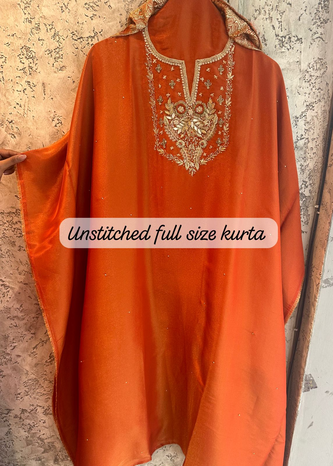 Pure shimmery Jacquard unstitched full size kurta with very gorgeous neckline