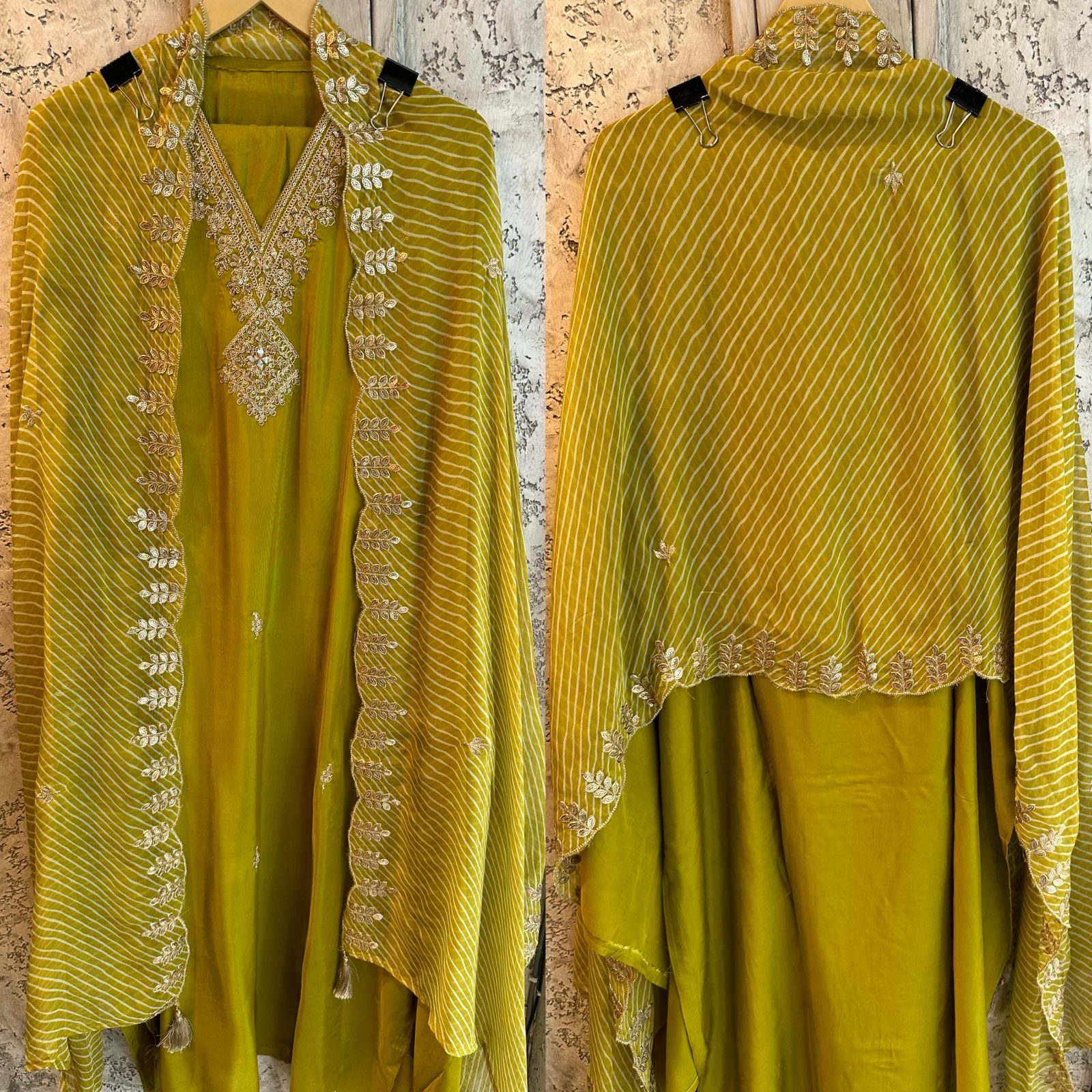 Pure russian silk unstitched shirt with beautiful designer pattern plus zari sequence embroidery on neck and bootas