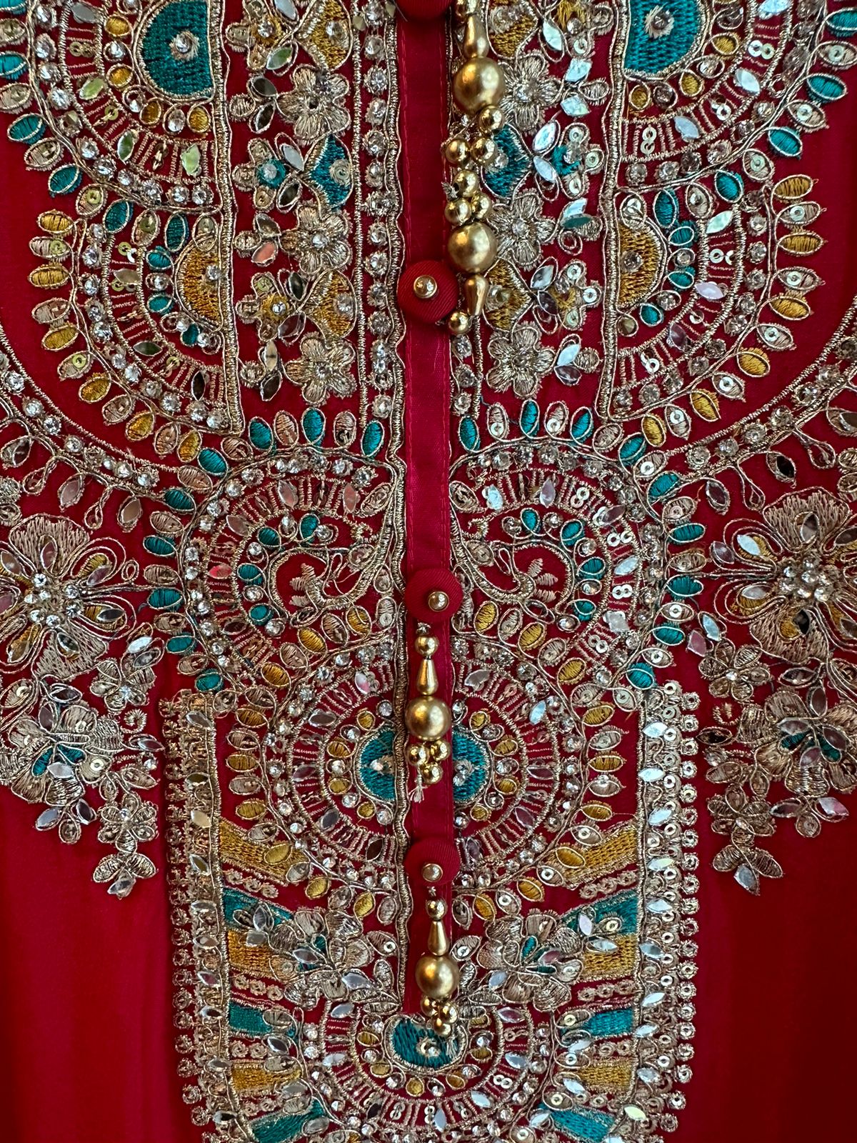 Pure Chinon unstitched Shirt with heavily embroidered zari booties Made from zari