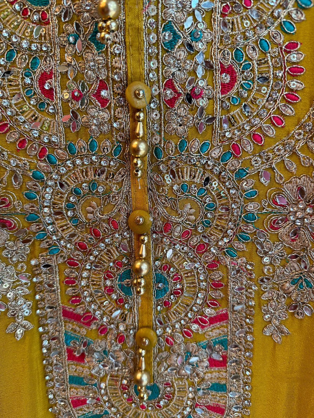 Pure Chinon unstitched Shirt with heavily embroidered zari booties