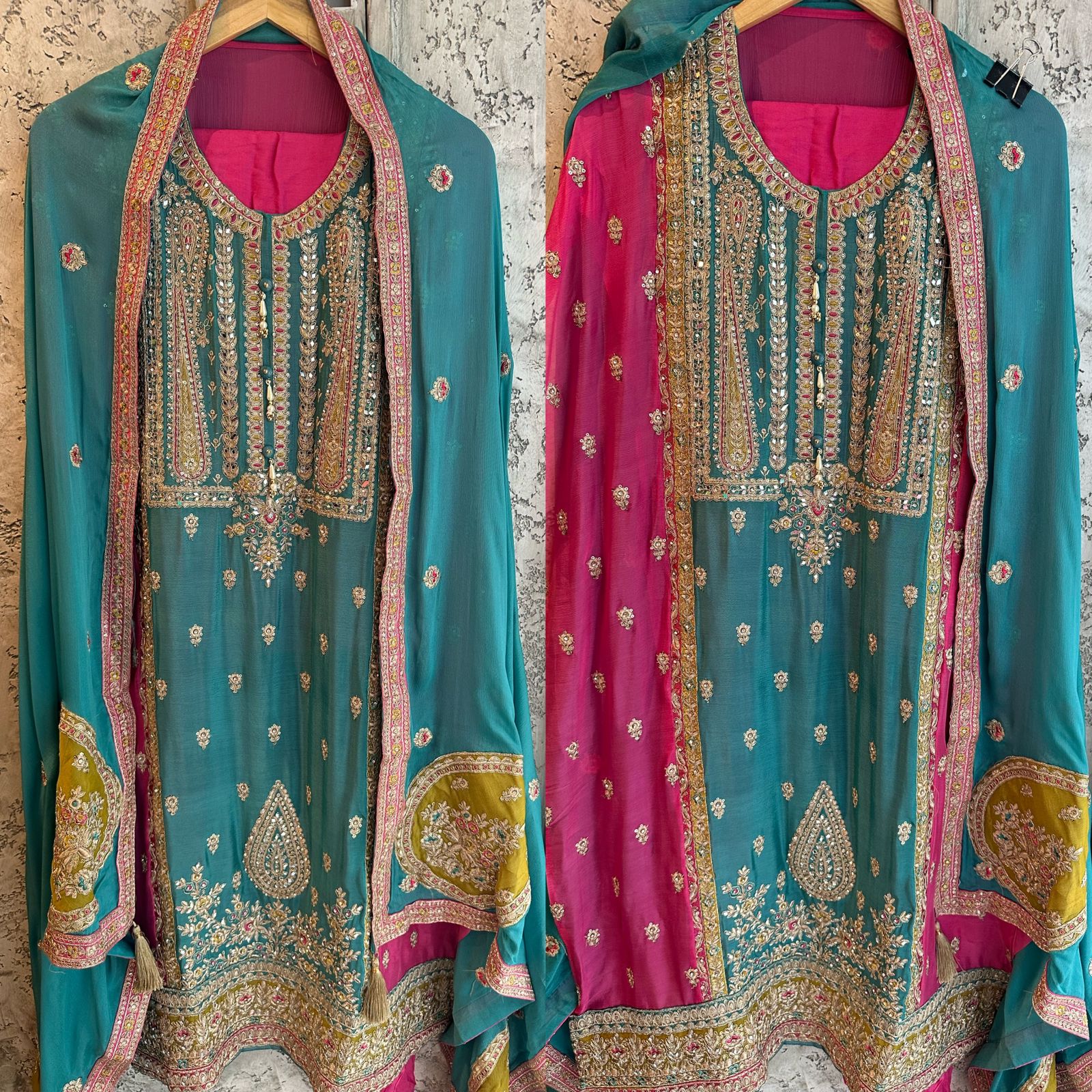 Pure Chinon unstitched Shirt with heavily embroidered