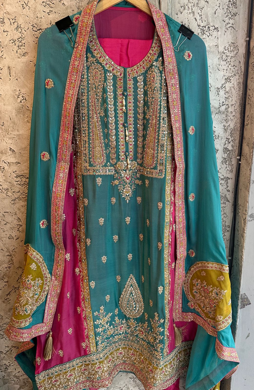 Pure Chinon unstitched Shirt with heavily embroidered