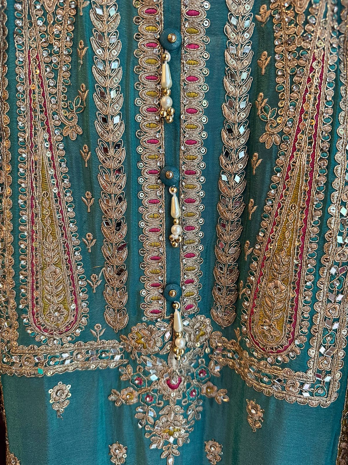 Pure Chinon unstitched Shirt with heavily embroidered