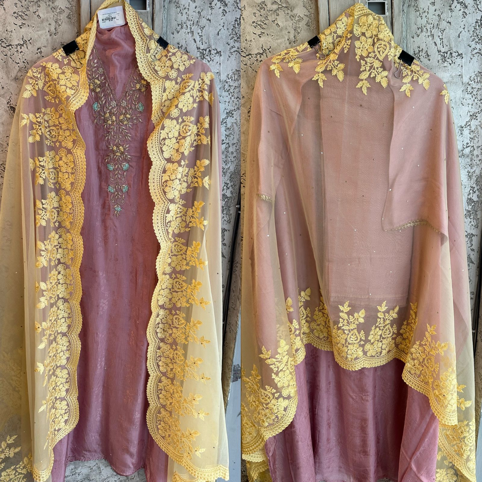 Pure mul mul soft and Flowy self silk shirt completely weaved with original dabka work