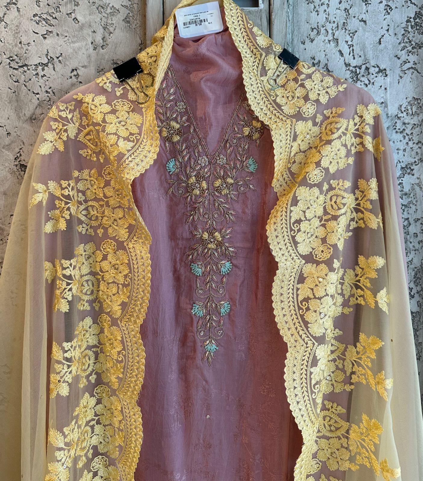 Pure mul mul soft and Flowy self silk shirt completely weaved with original dabka work