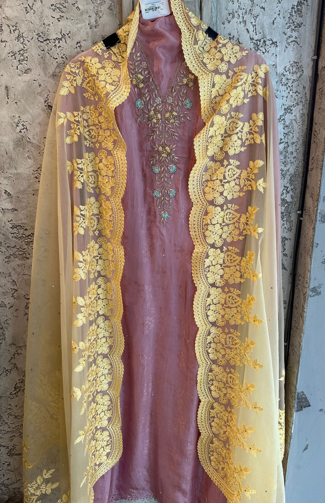 Pure mul mul soft and Flowy self silk shirt completely weaved with original dabka work