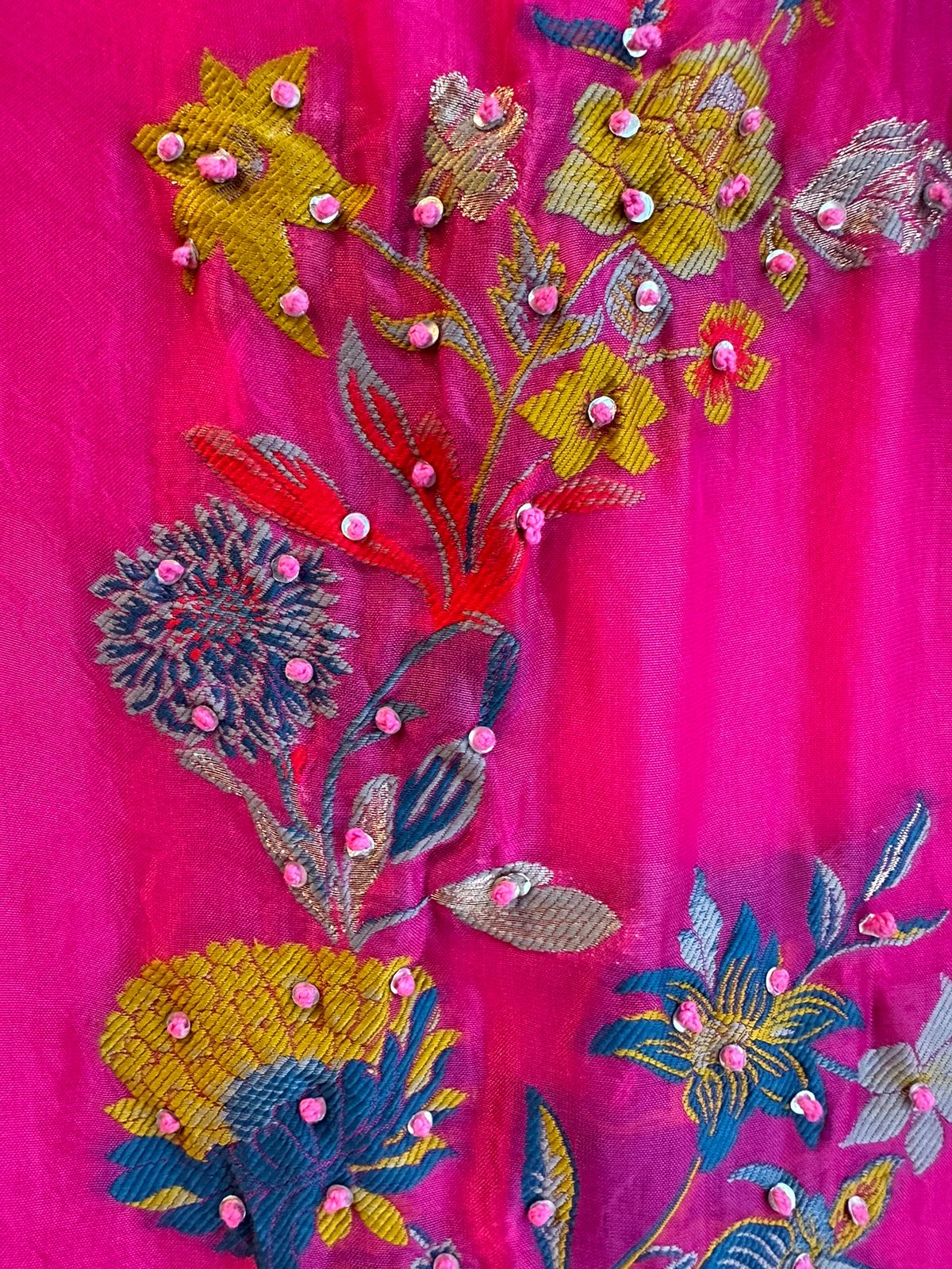 Pure soft organza shirt with banarsi embroidery with knotwork done (UNSTITCHED)