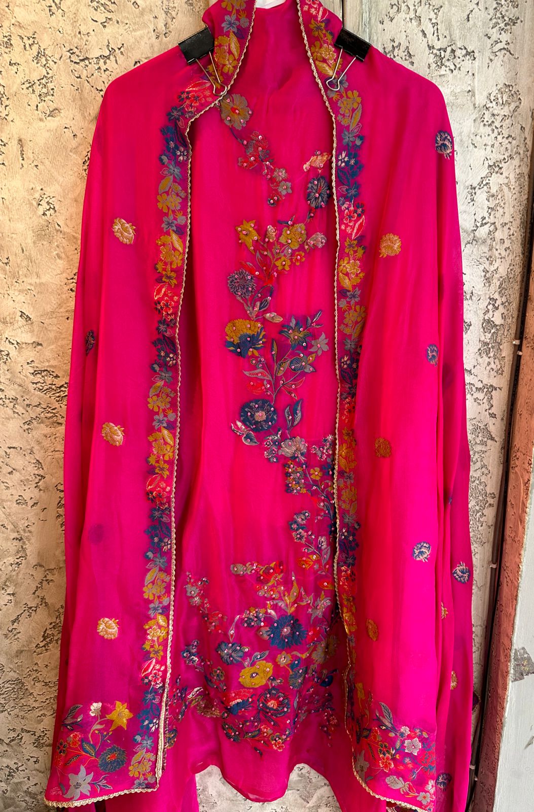 Pure soft organza shirt with banarsi embroidery with knotwork done (UNSTITCHED)