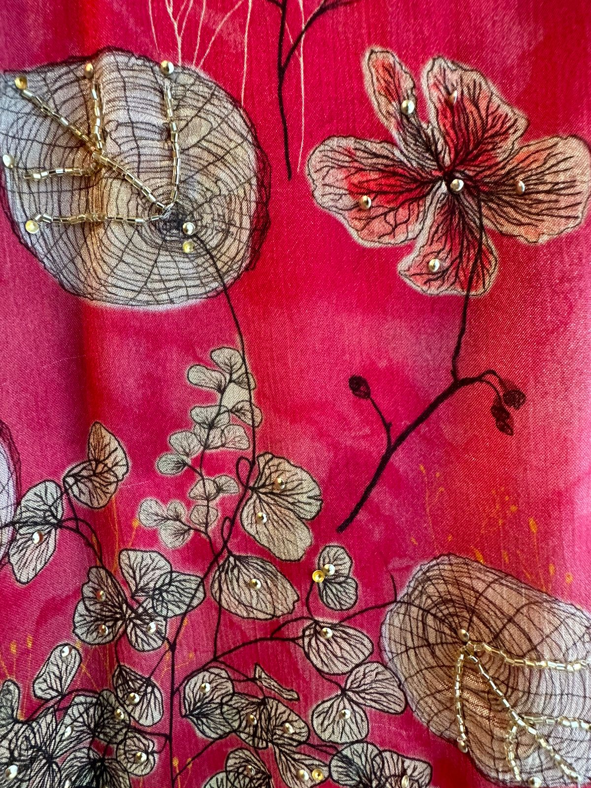 Pure digital Chinon printed suit full size unstitched shirt  Cherry in colour