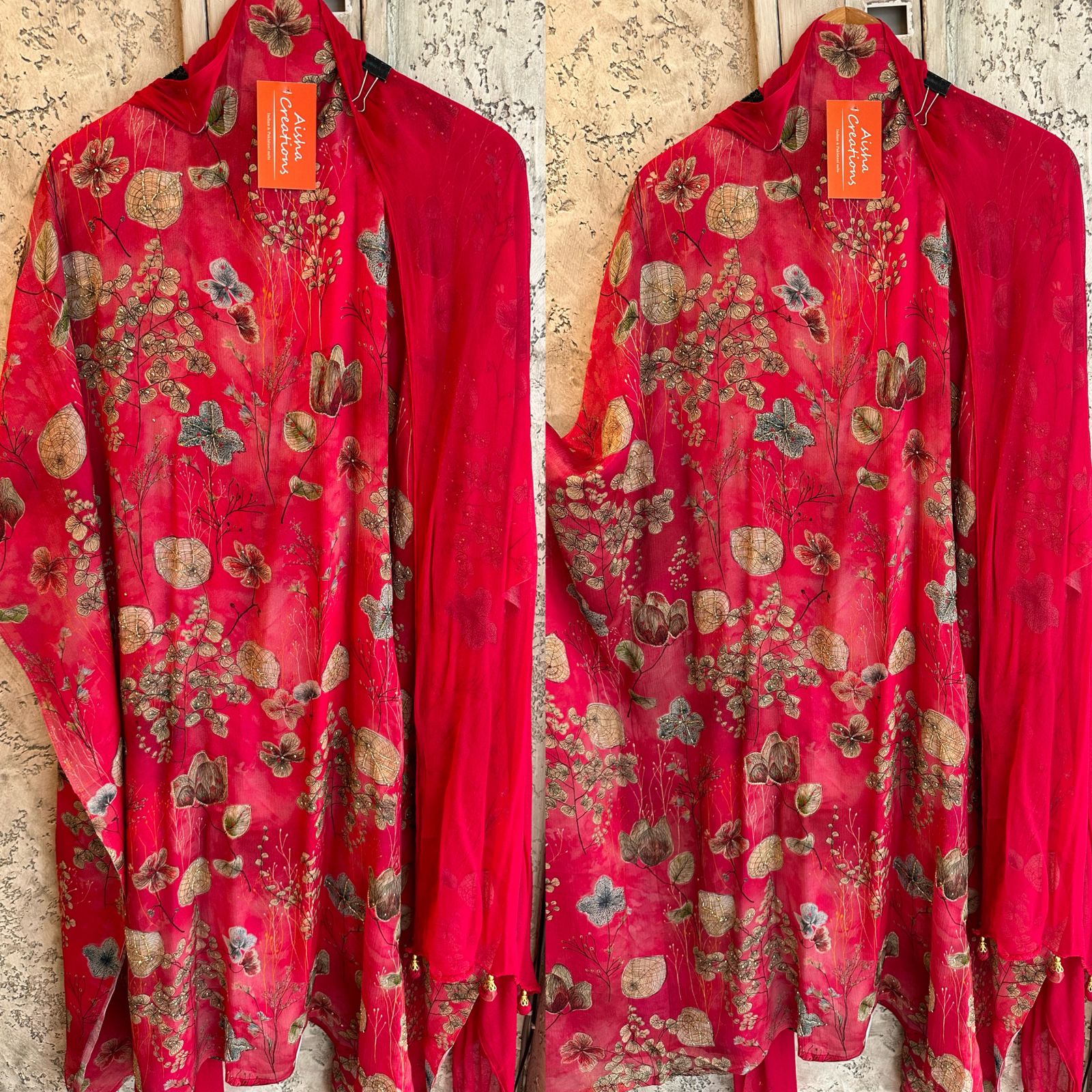 Pure digital Chinon printed suit full size unstitched shirt  Cherry in colour